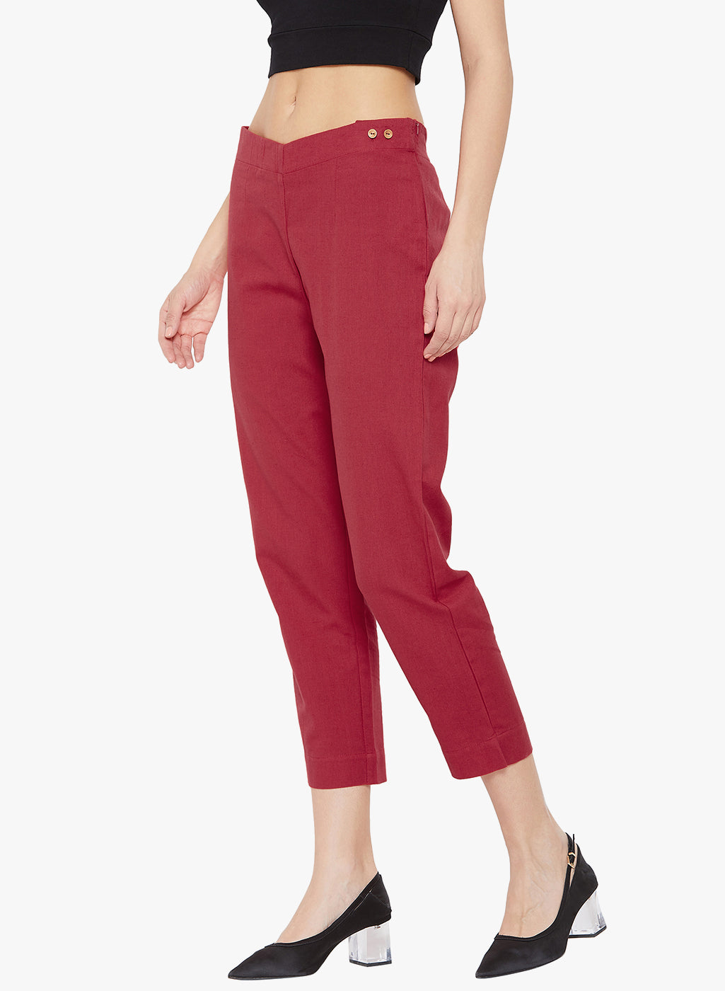 Red Cotton Slub Pants