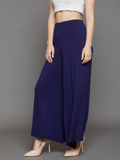 Navy Blue Plain Viscose Palazzo