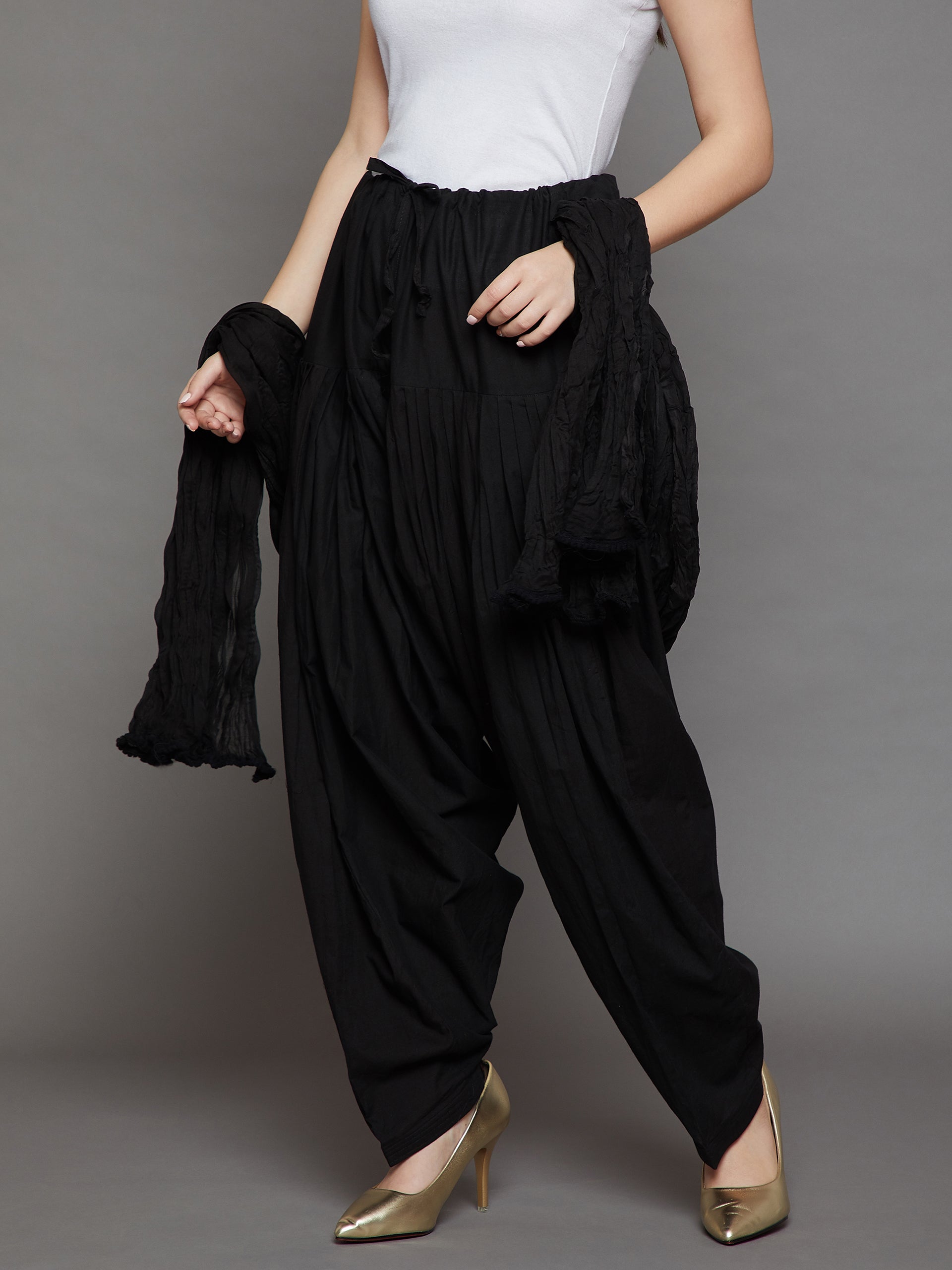 Black Cotton Plain Patiala with Dupatta