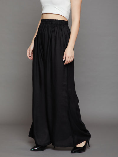 Black Plain Rayon Palazzo 4XL Black
