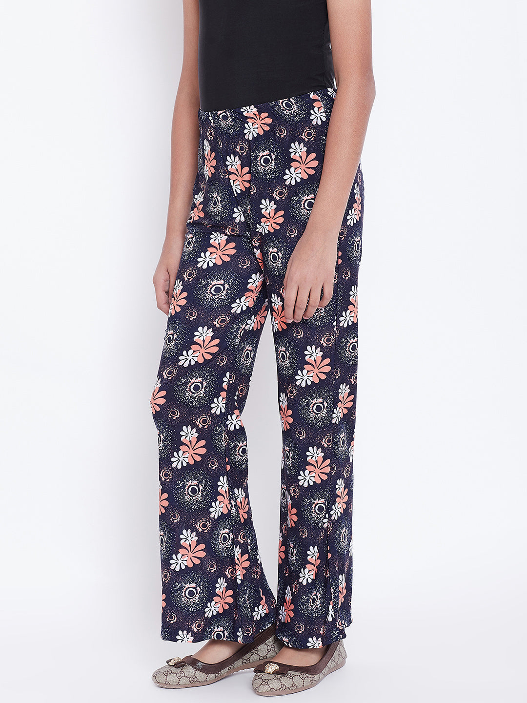 Peach Tri Floral Printed Palazzo