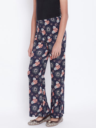 Peach Tri Floral Printed Palazzo