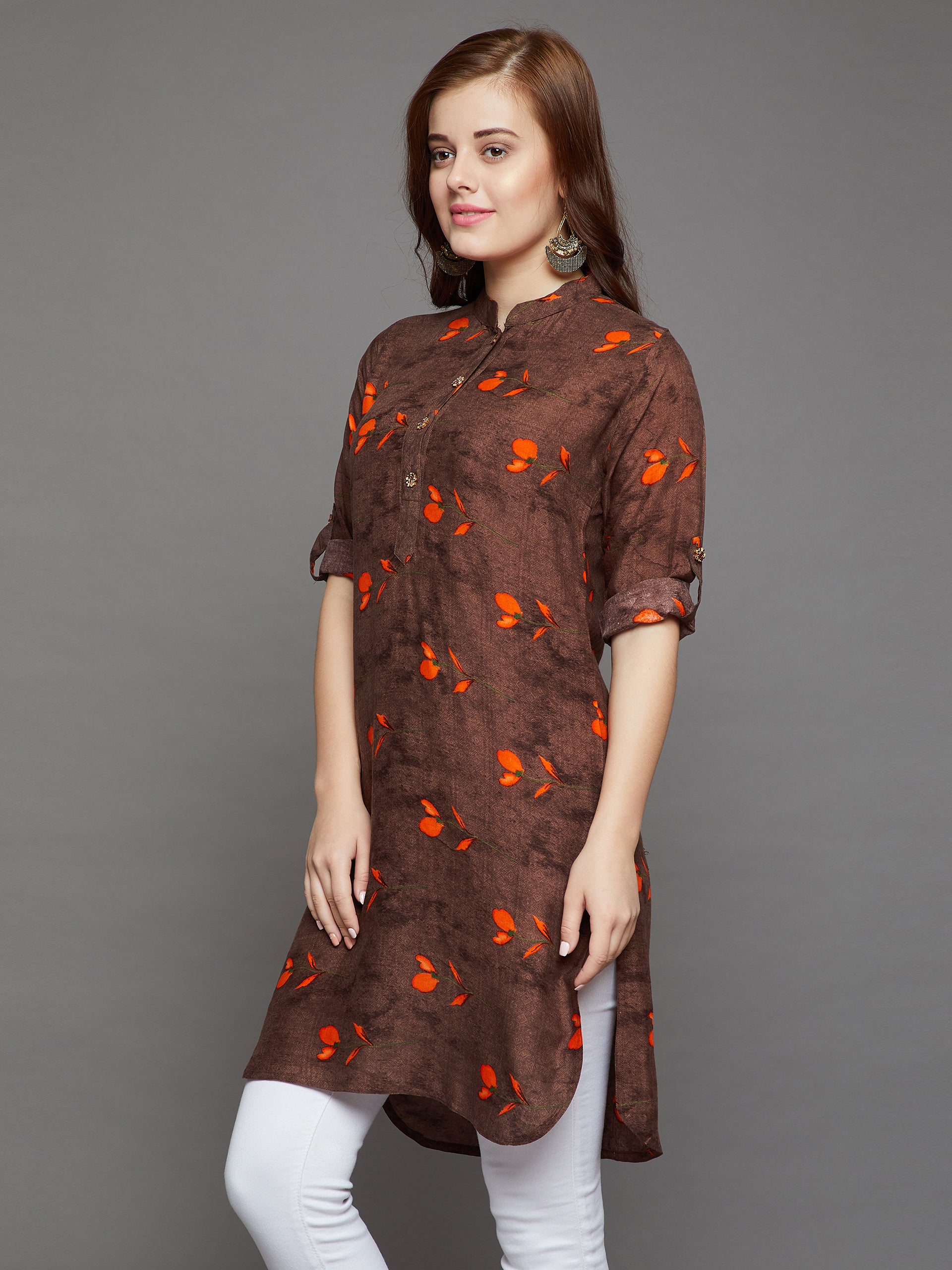 Orange Tulips Printed Kurti