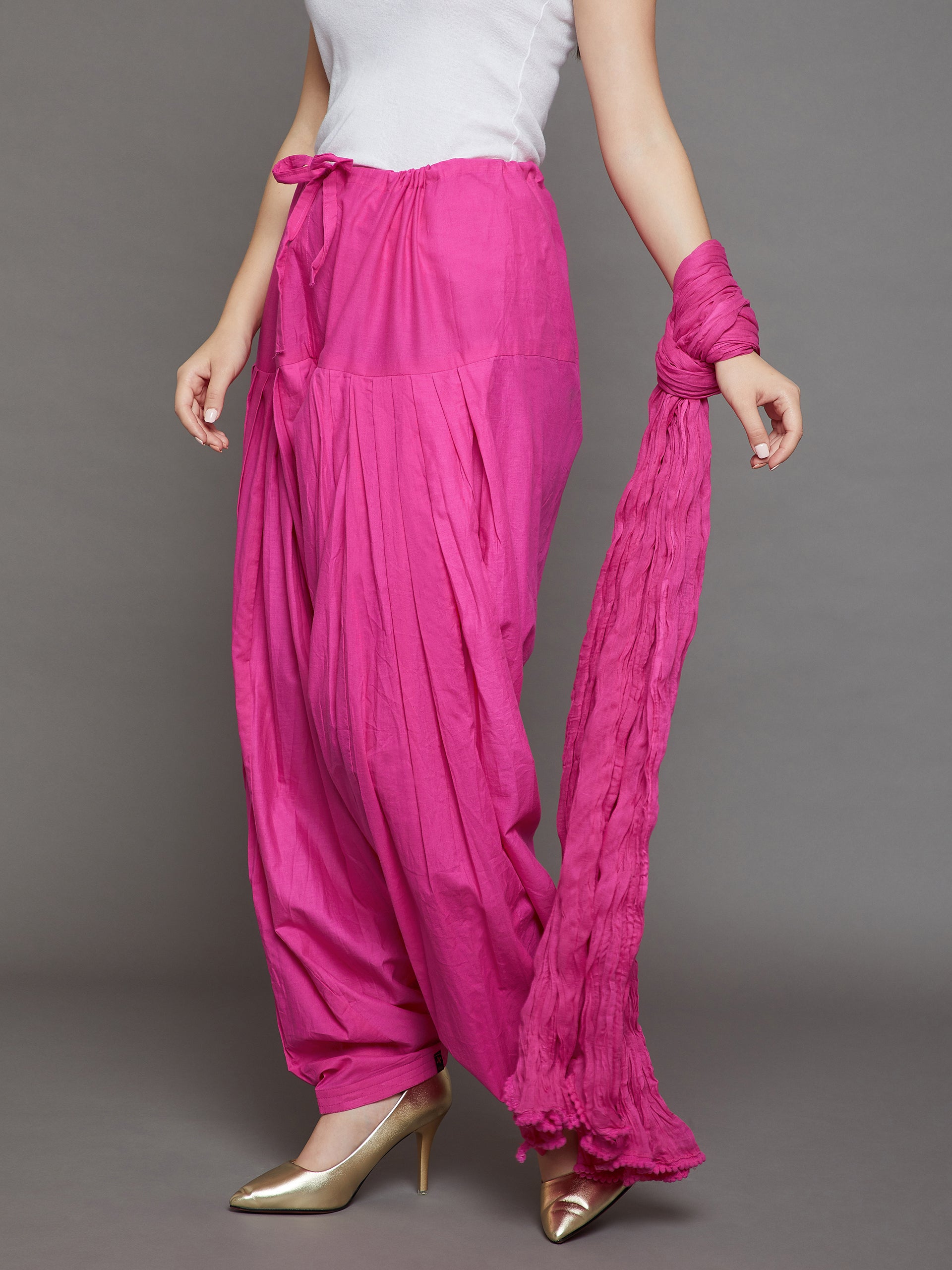 Pink Cotton Plain Patiala with Dupatta