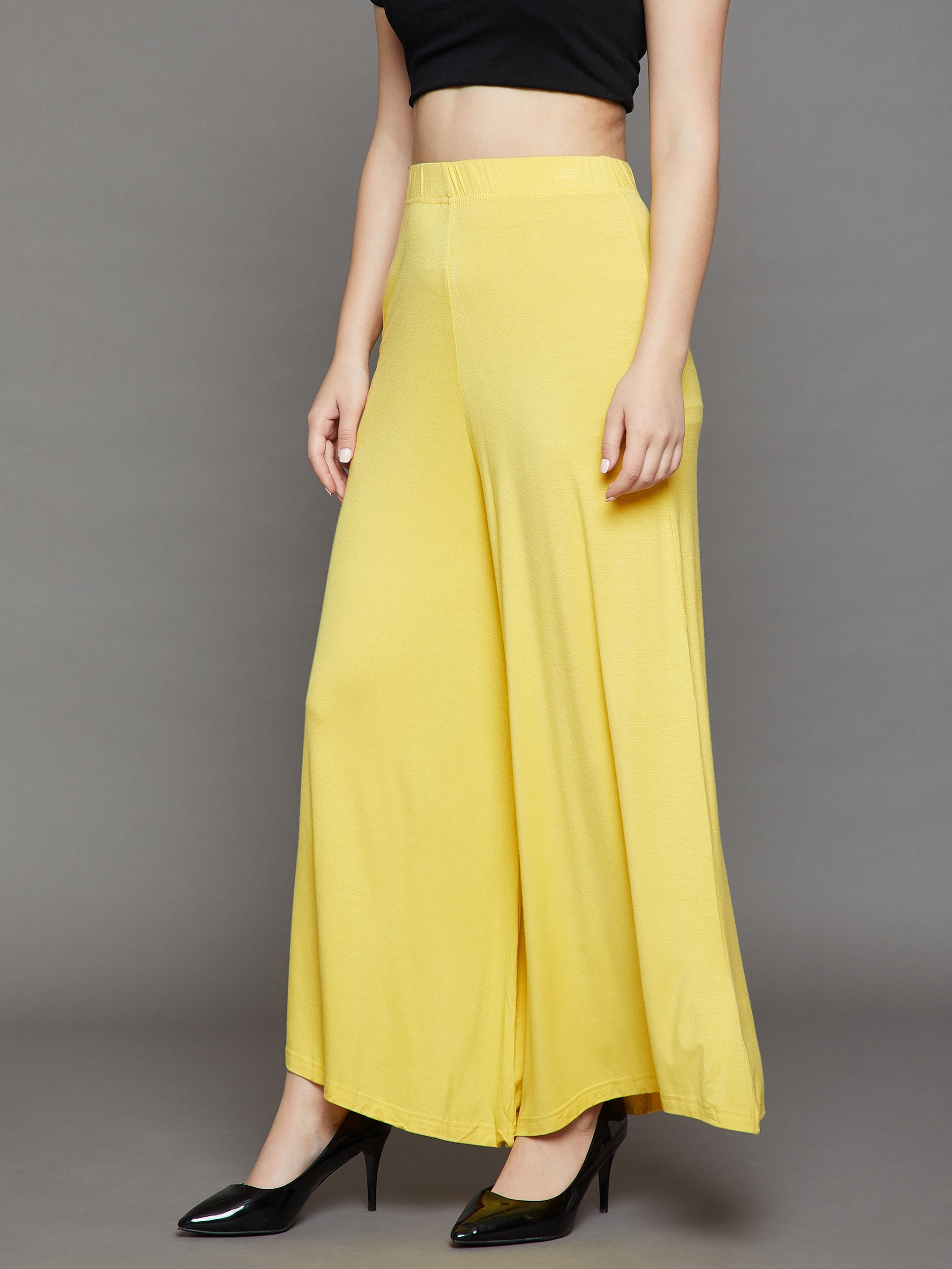 Yellow Plain Viscose Palazzo