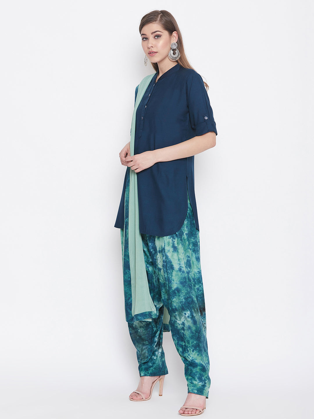 Tie & Dye Print Patiala with Blue Kurti Set