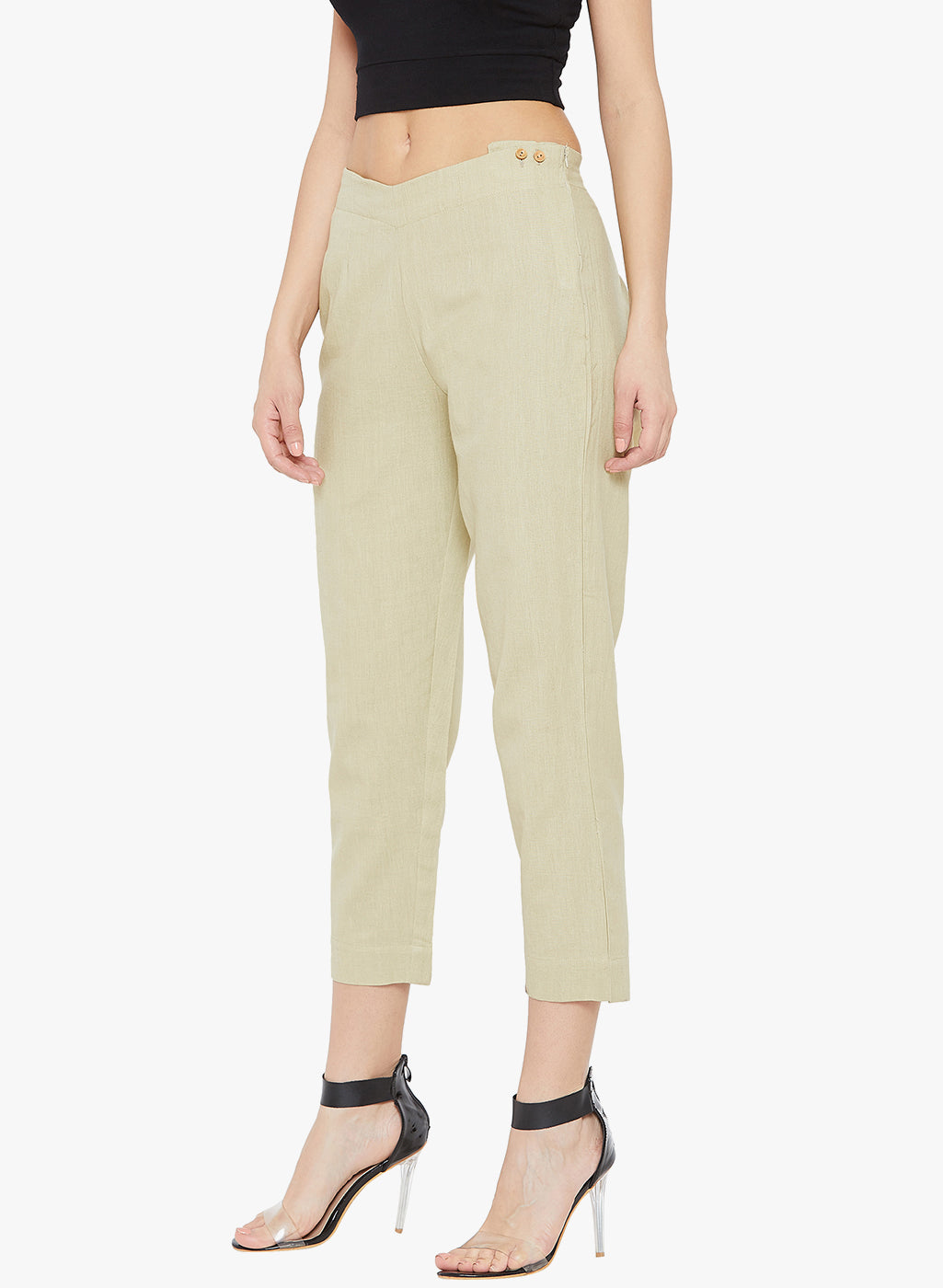 Beige Cotton slub Pants