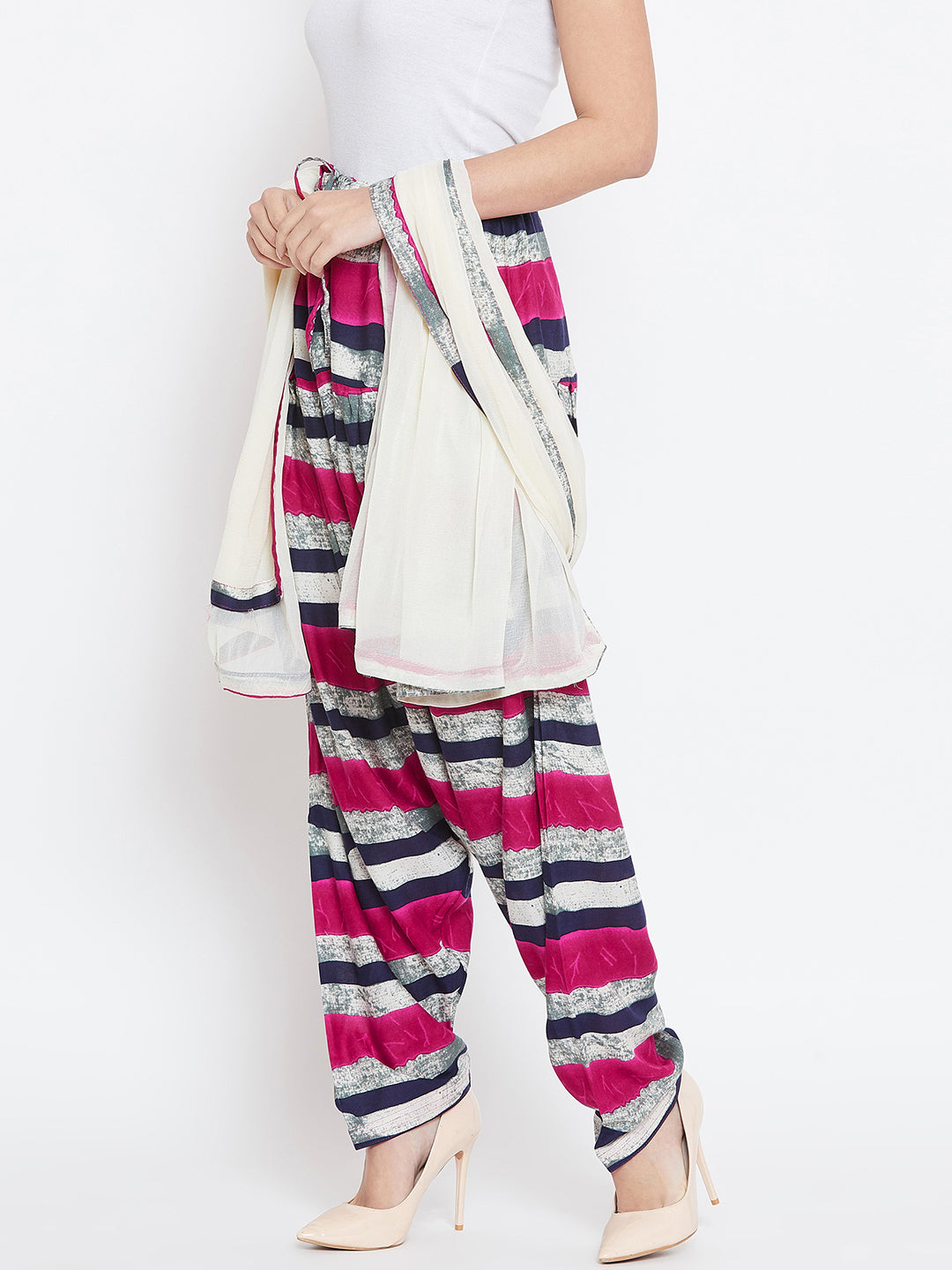 Striped Pattern Rayon Printed Patiala with Dupatta