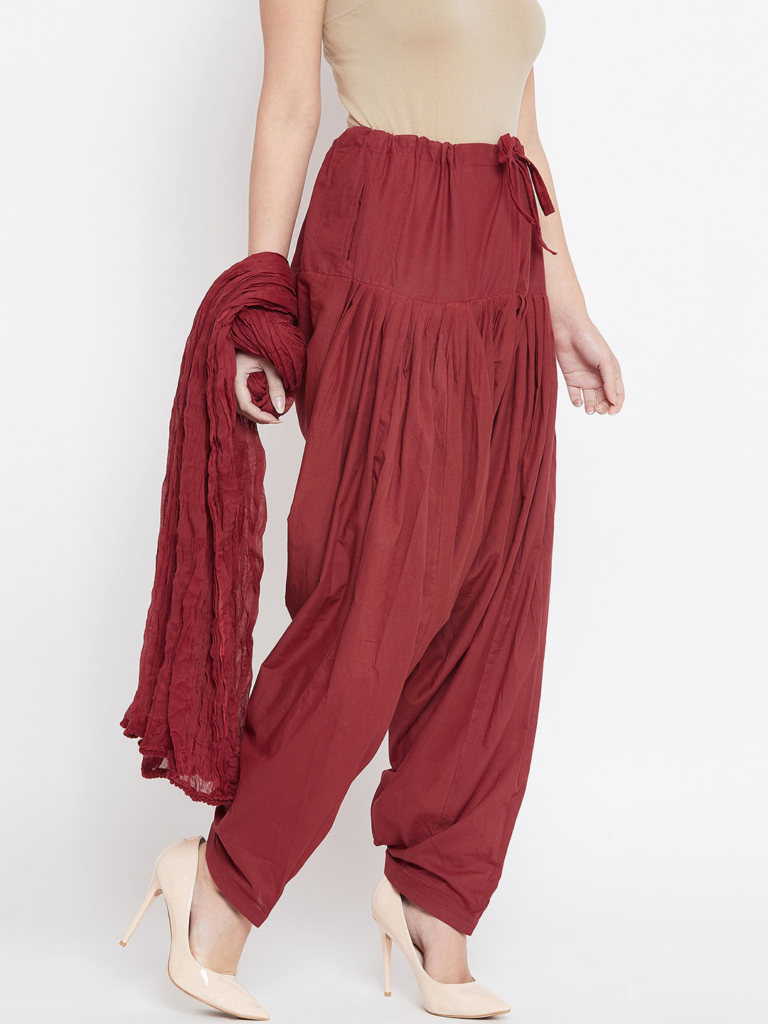 Maroon Cotton Plain Patiala with Dupatta