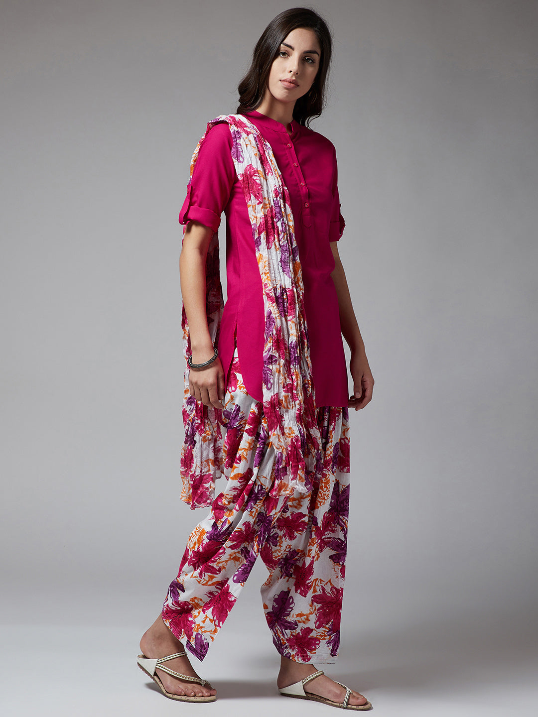 Magenta Top with Floral Patiala Set