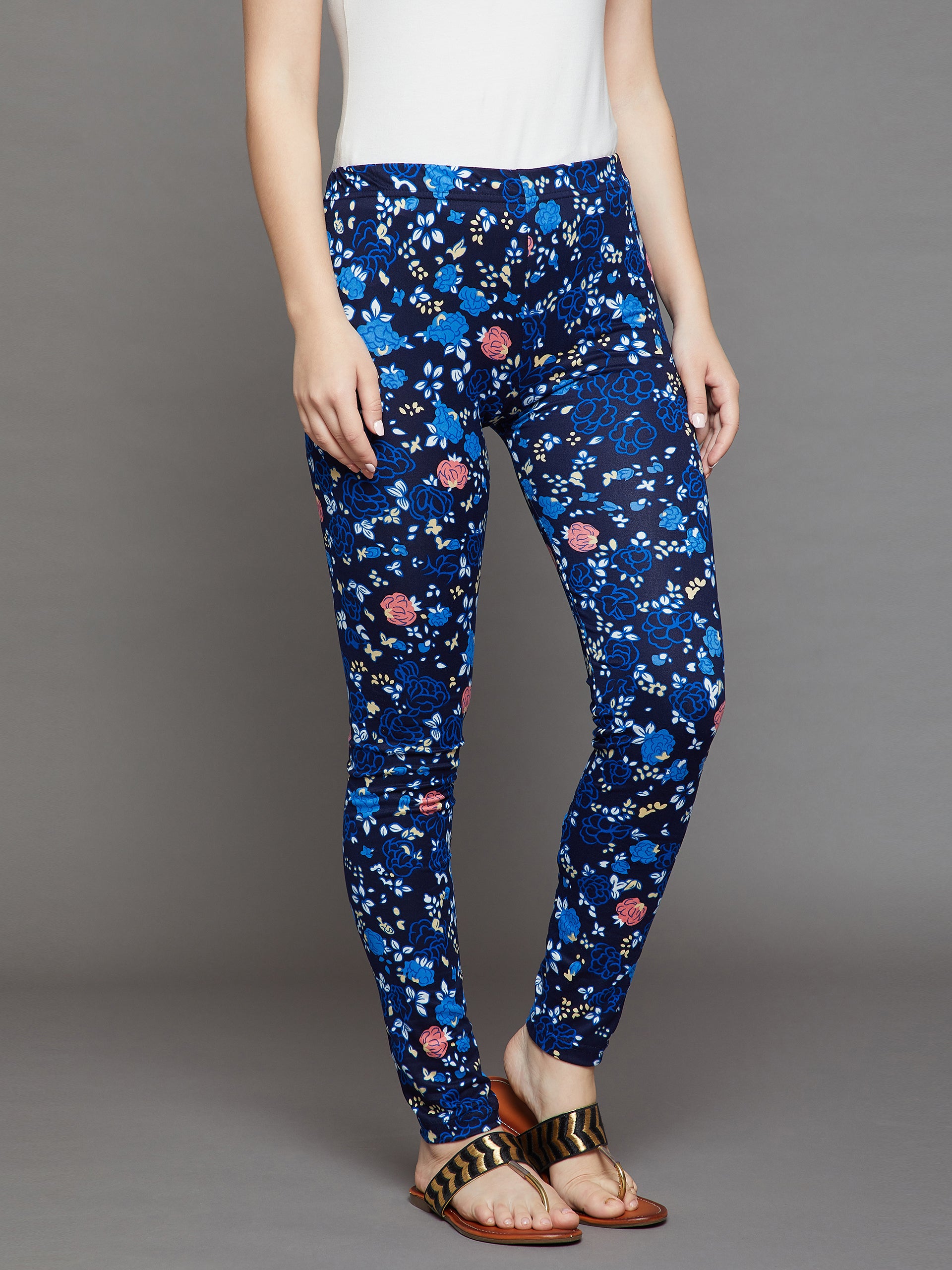 Blue Floral Printed Legging