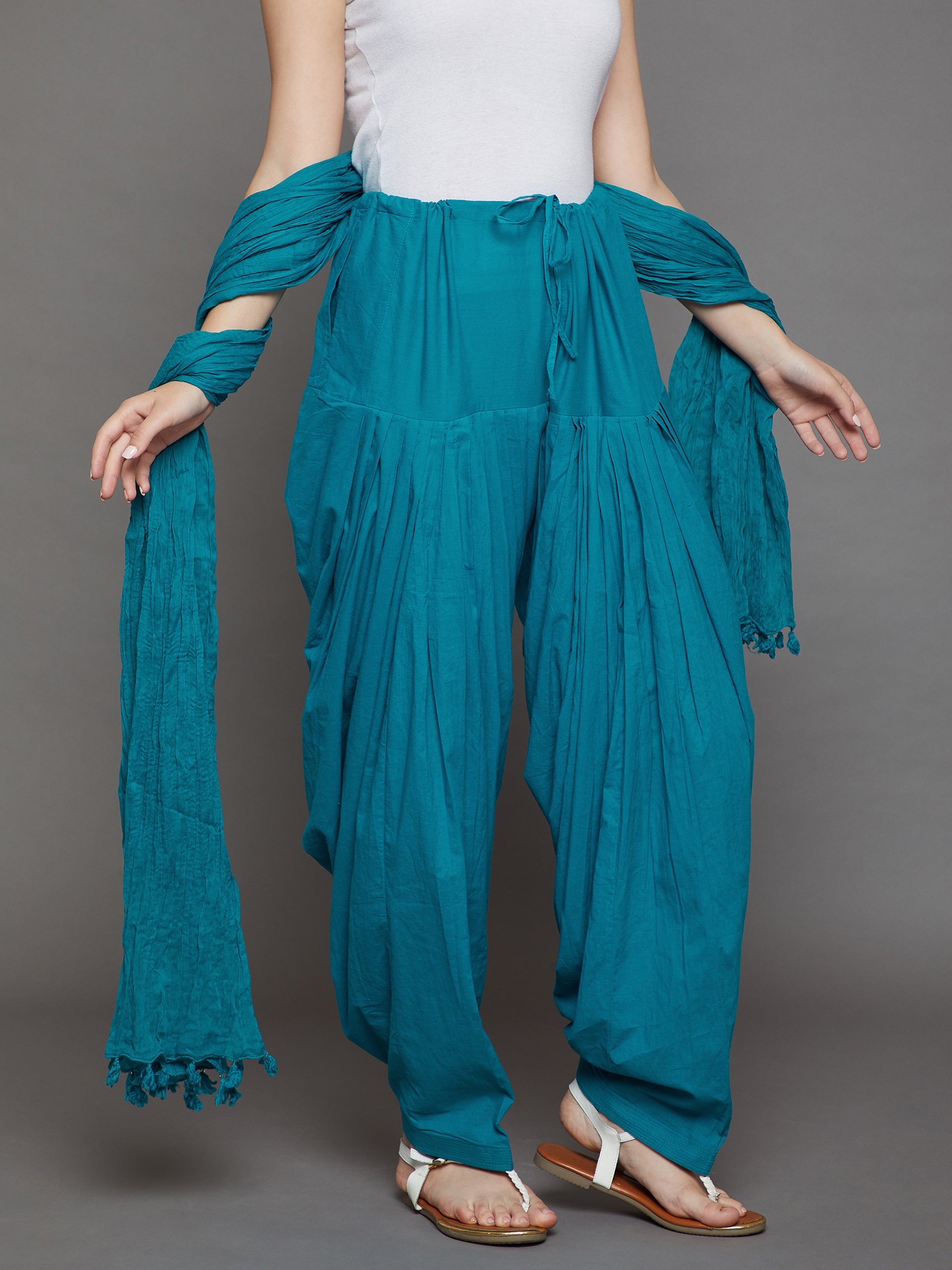 Rama Green Cotton Plain Patiala with Dupatta