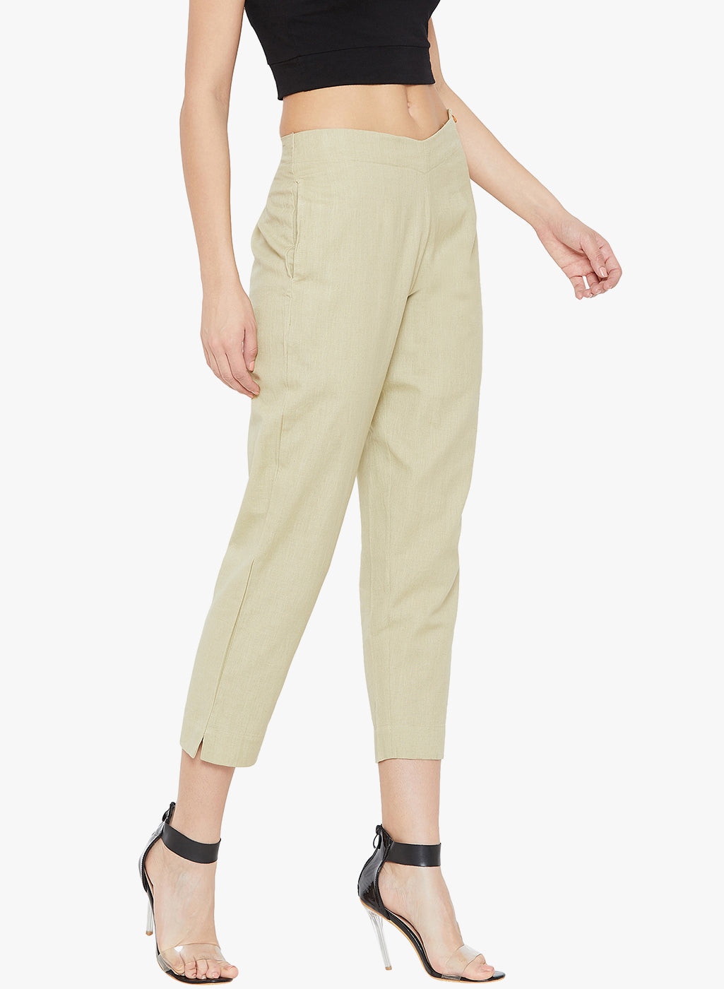 Beige Cotton slub Pants