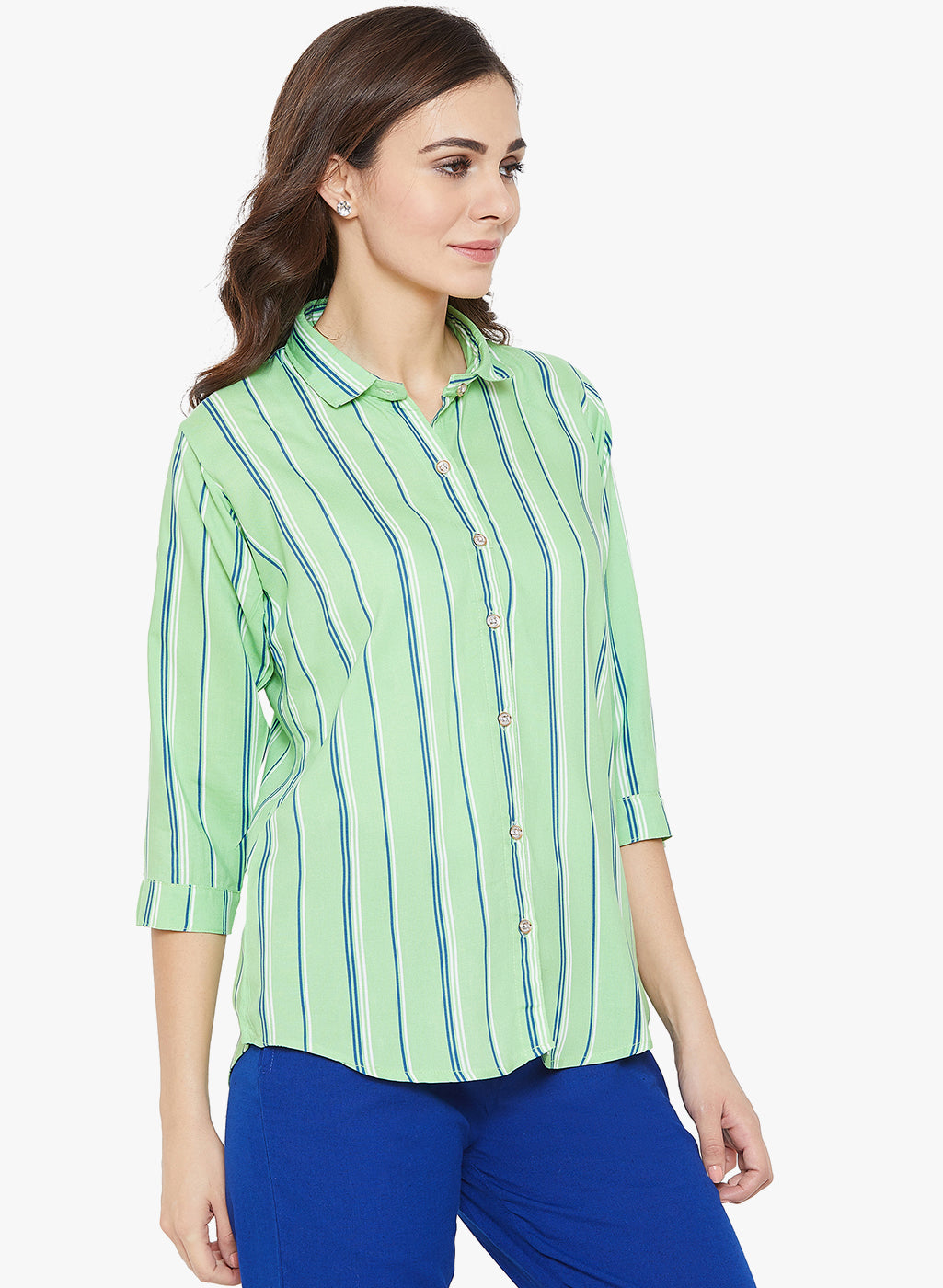 Green Stripes Printed Shirt