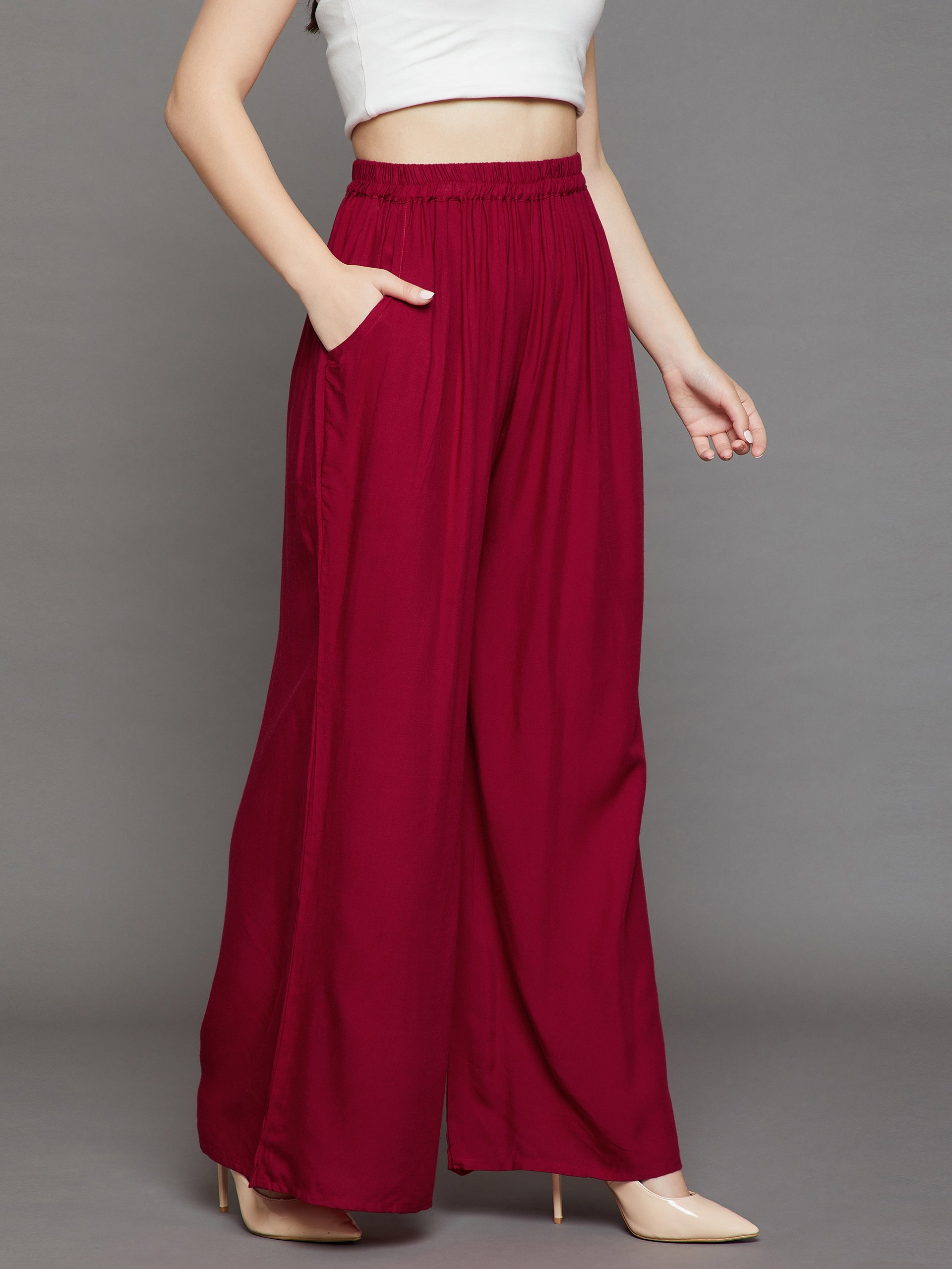 Maroon Plain Rayon Palazzo