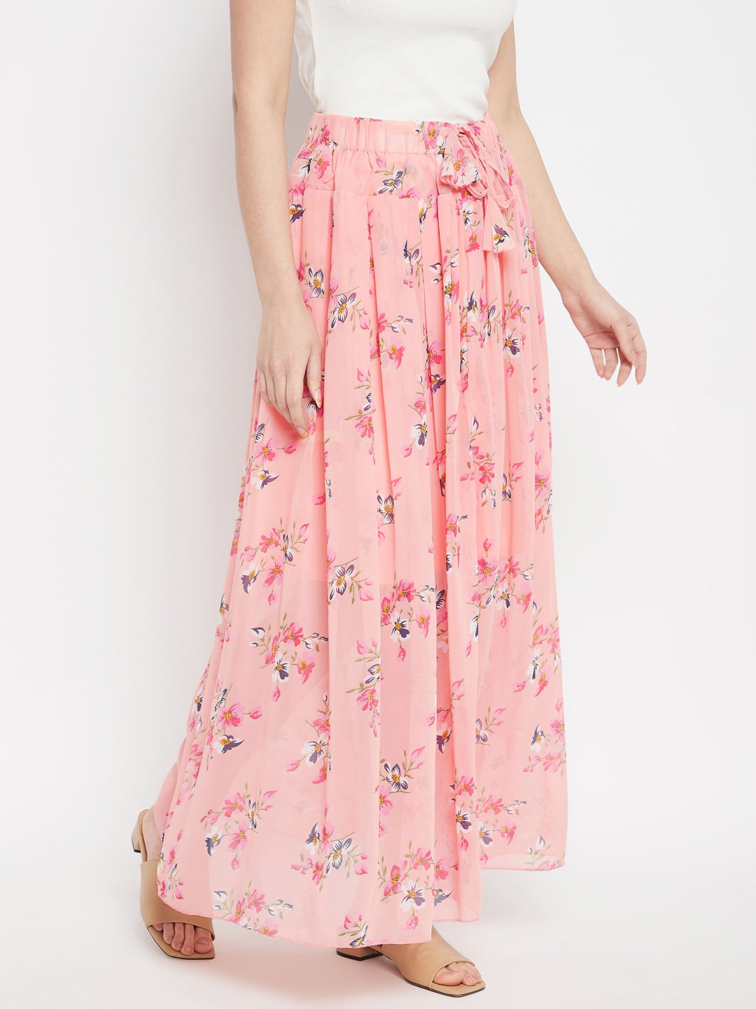 Pink & Peach Pleat Floral Skirt
