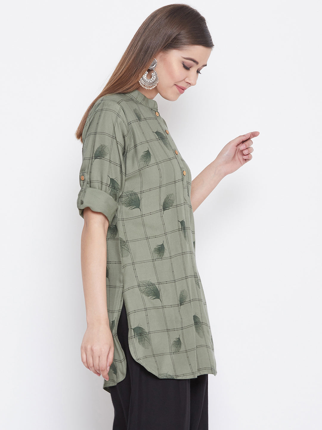 Deltagrey with Feather Print Short Kurta