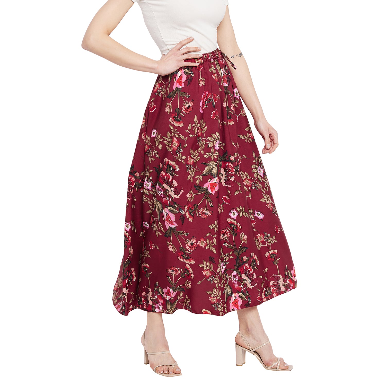 Maroon Pink Blossom Floral Skirt