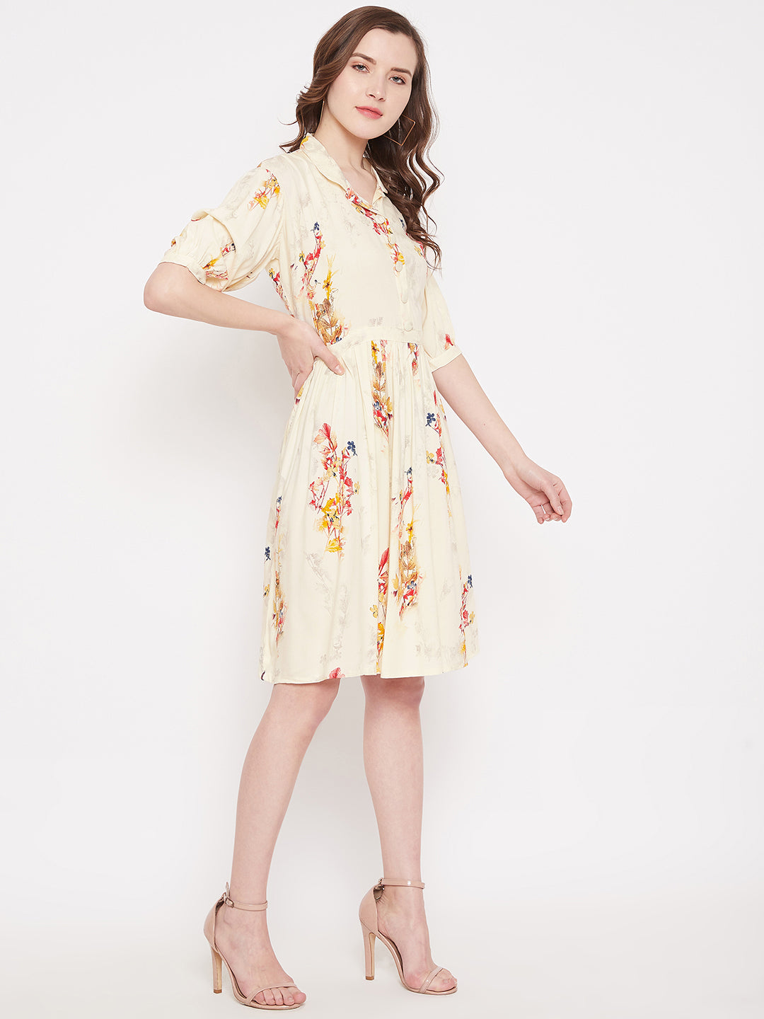 Womens rayon printed dress with matching mask