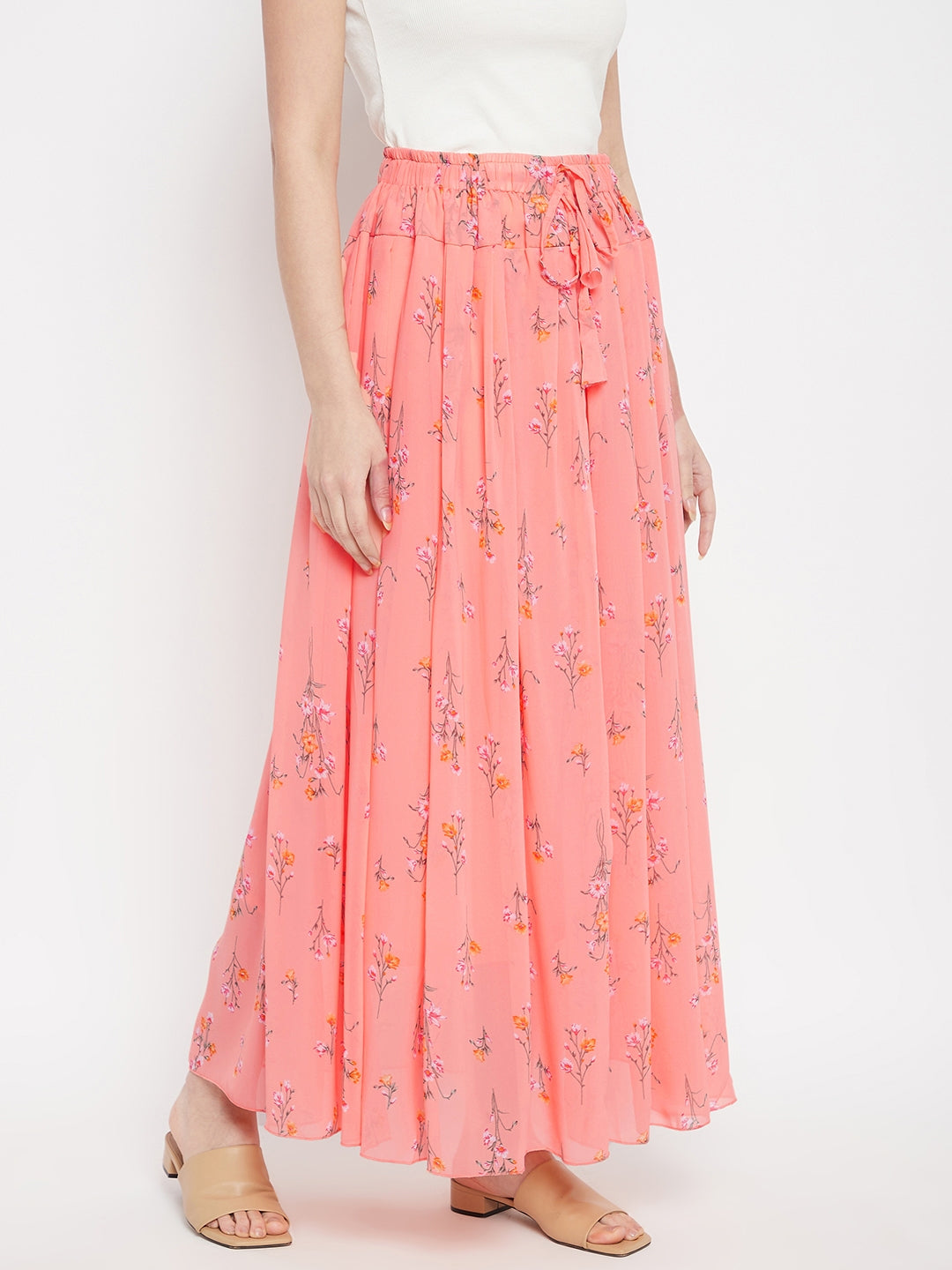 Peachy Floral Pleat Skirt