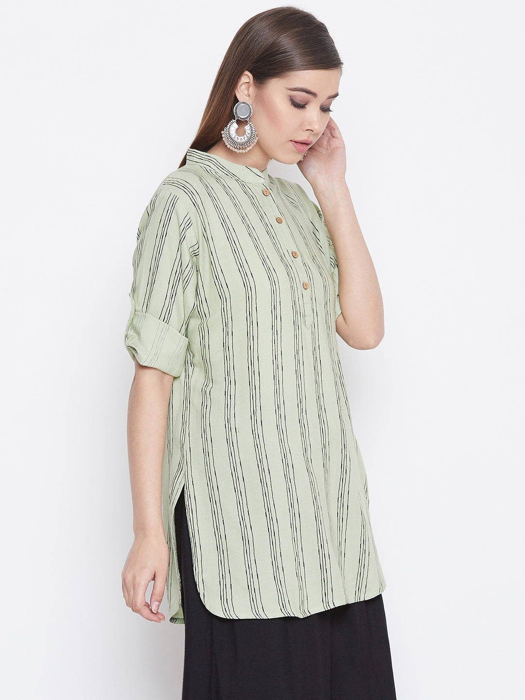 Honeydew Stripes Short Kurti