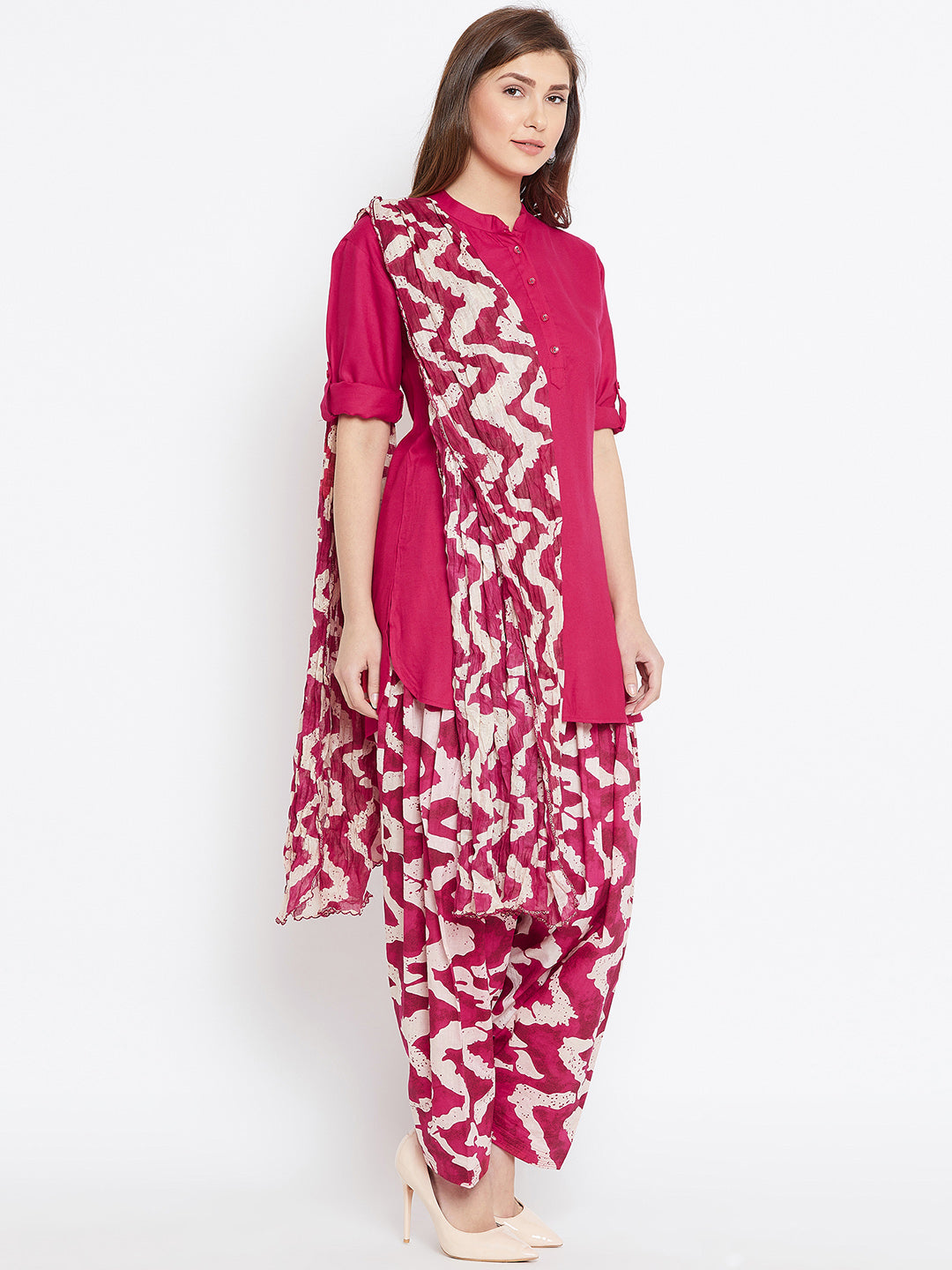 Brush Pattern Patiala with Rani Kurti Set
