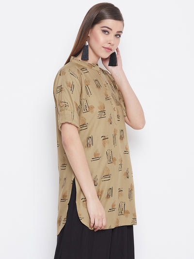 Pale Taupe Printed Short Kurta