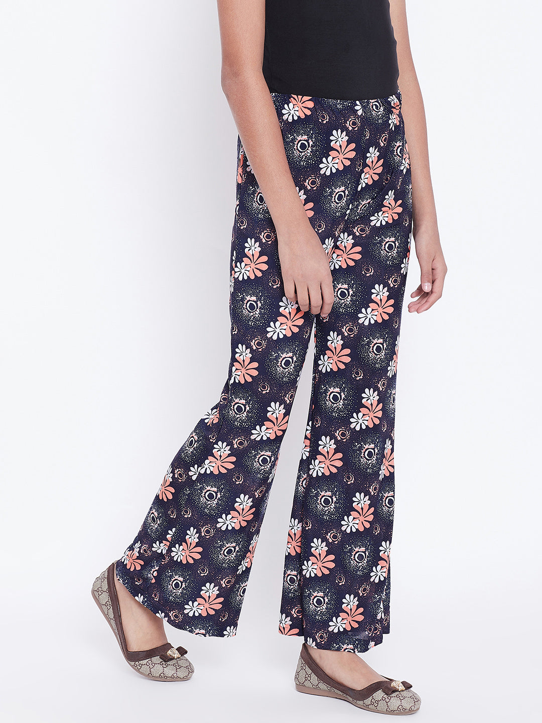 Peach Tri Floral Printed Palazzo