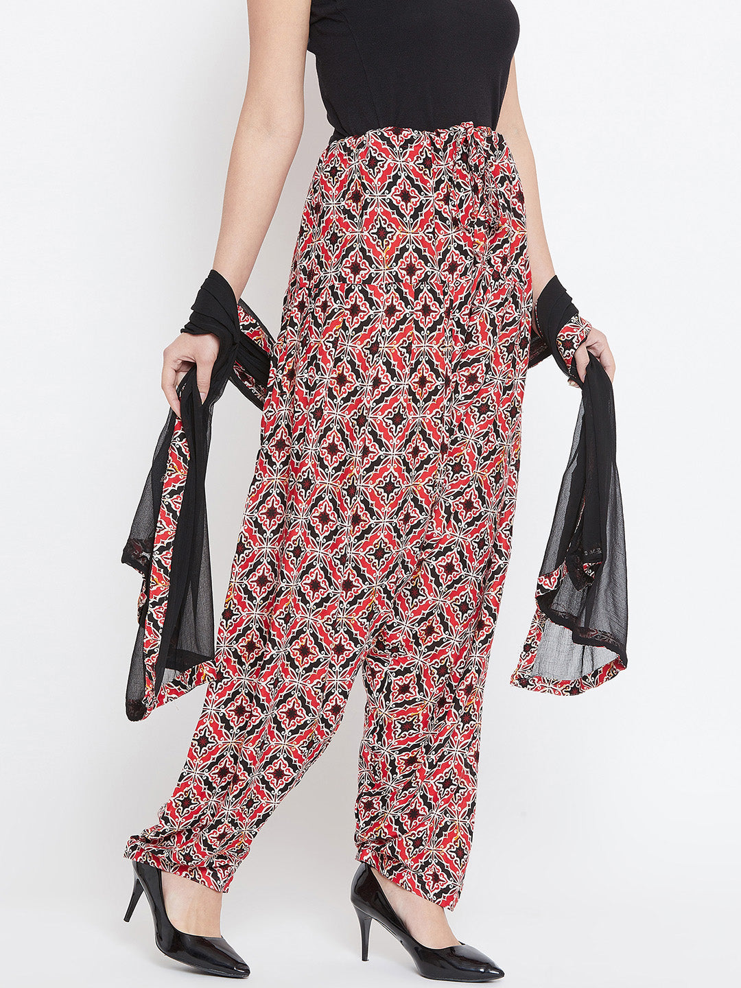 Block floral Print Rayon Printed Patiala with Dupatta