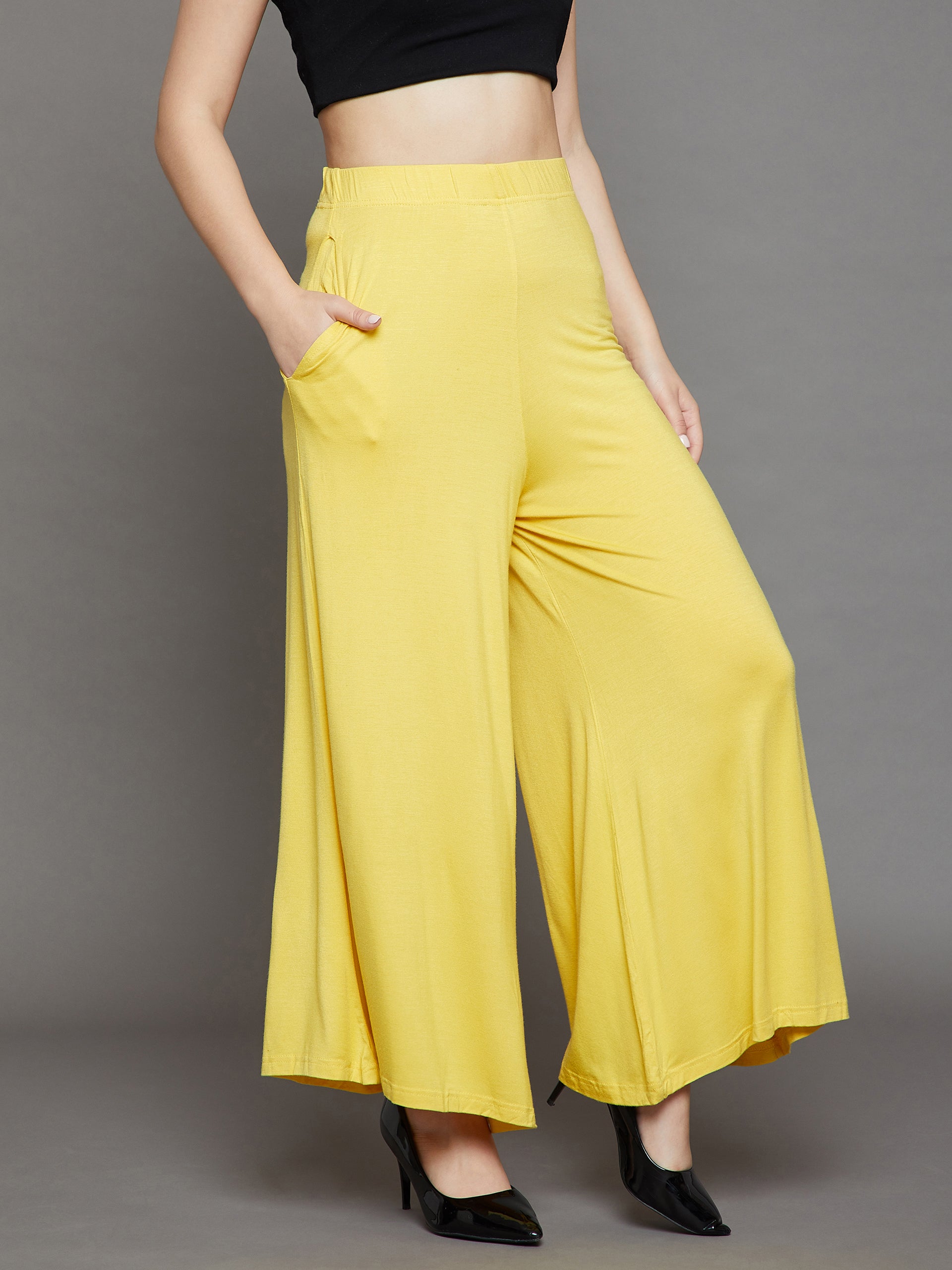 Yellow Plain Viscose Palazzo