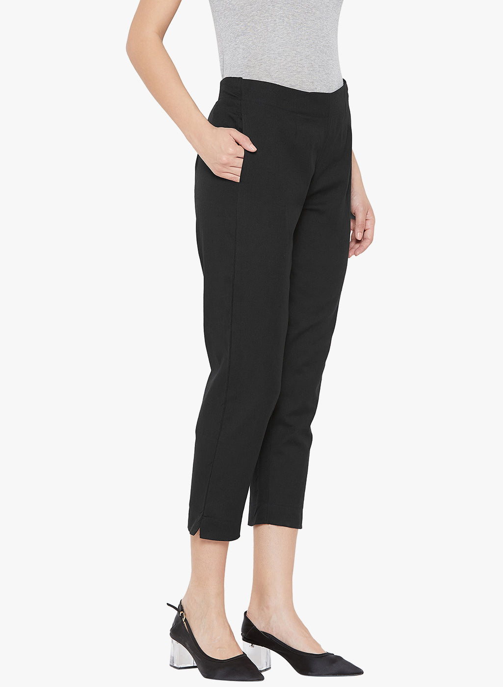 Black Cotton Slub Pants