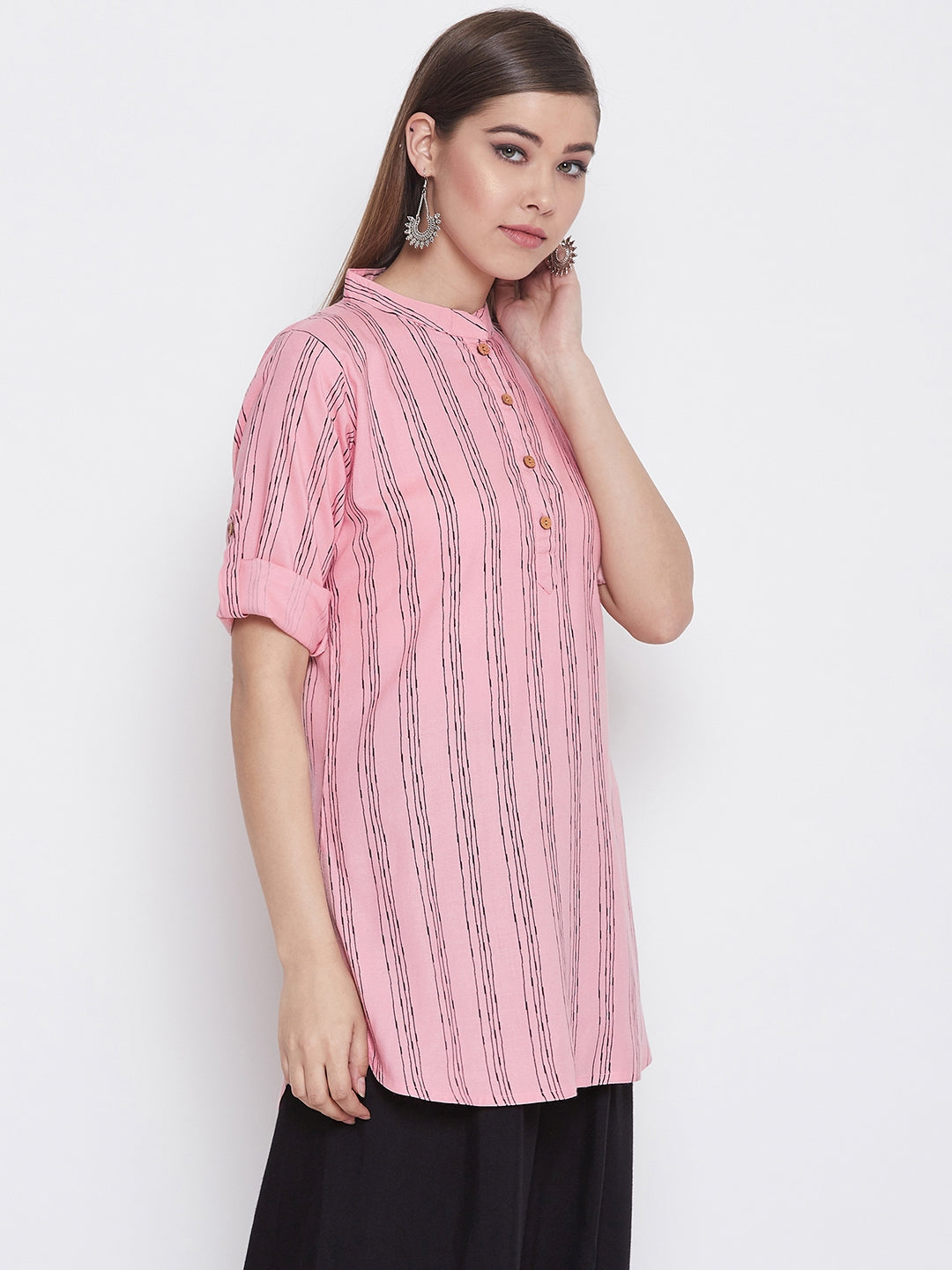 Azalea Pink Striped Short Kurta