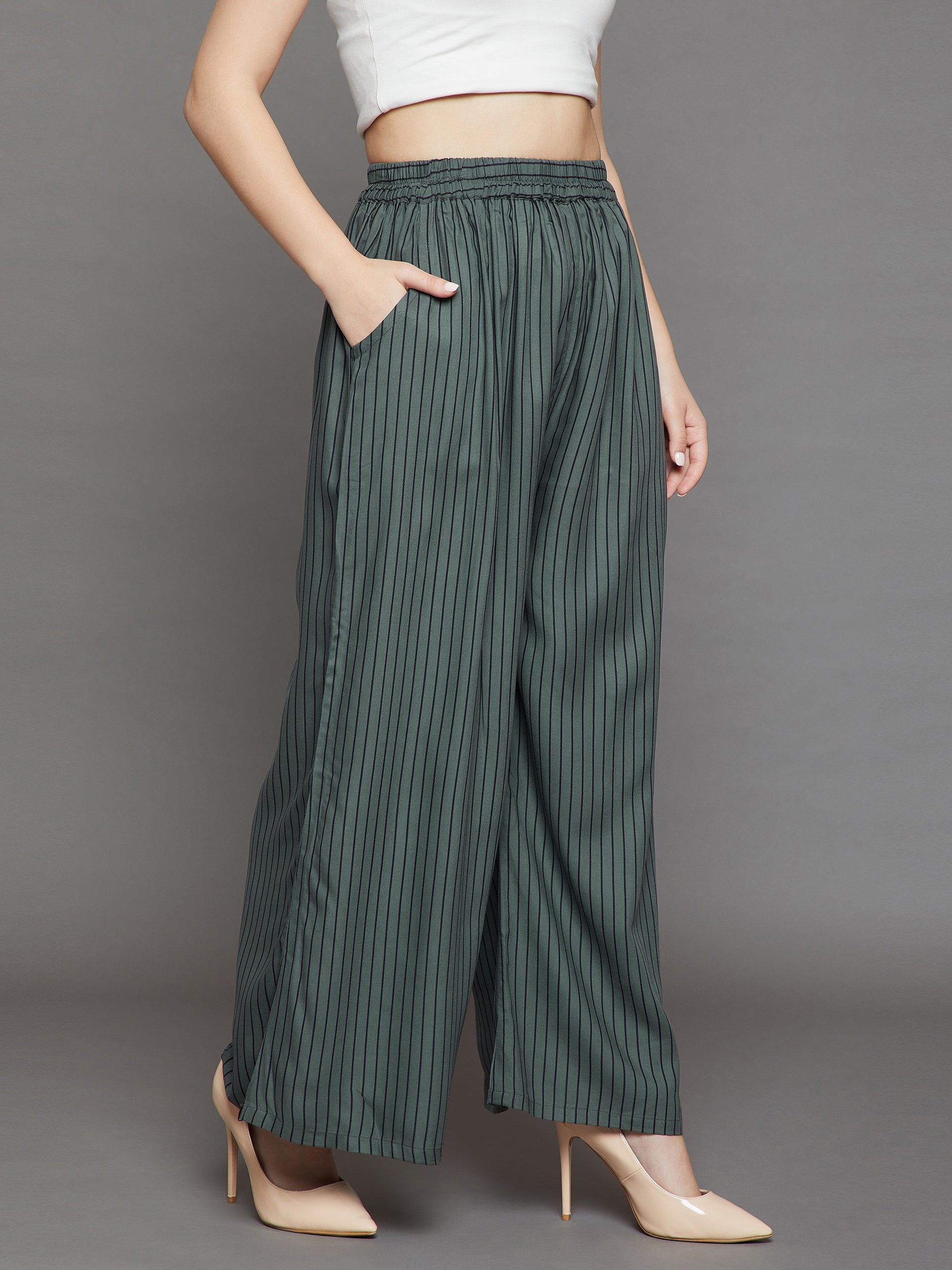 Olive with Black Stripes Palazzo