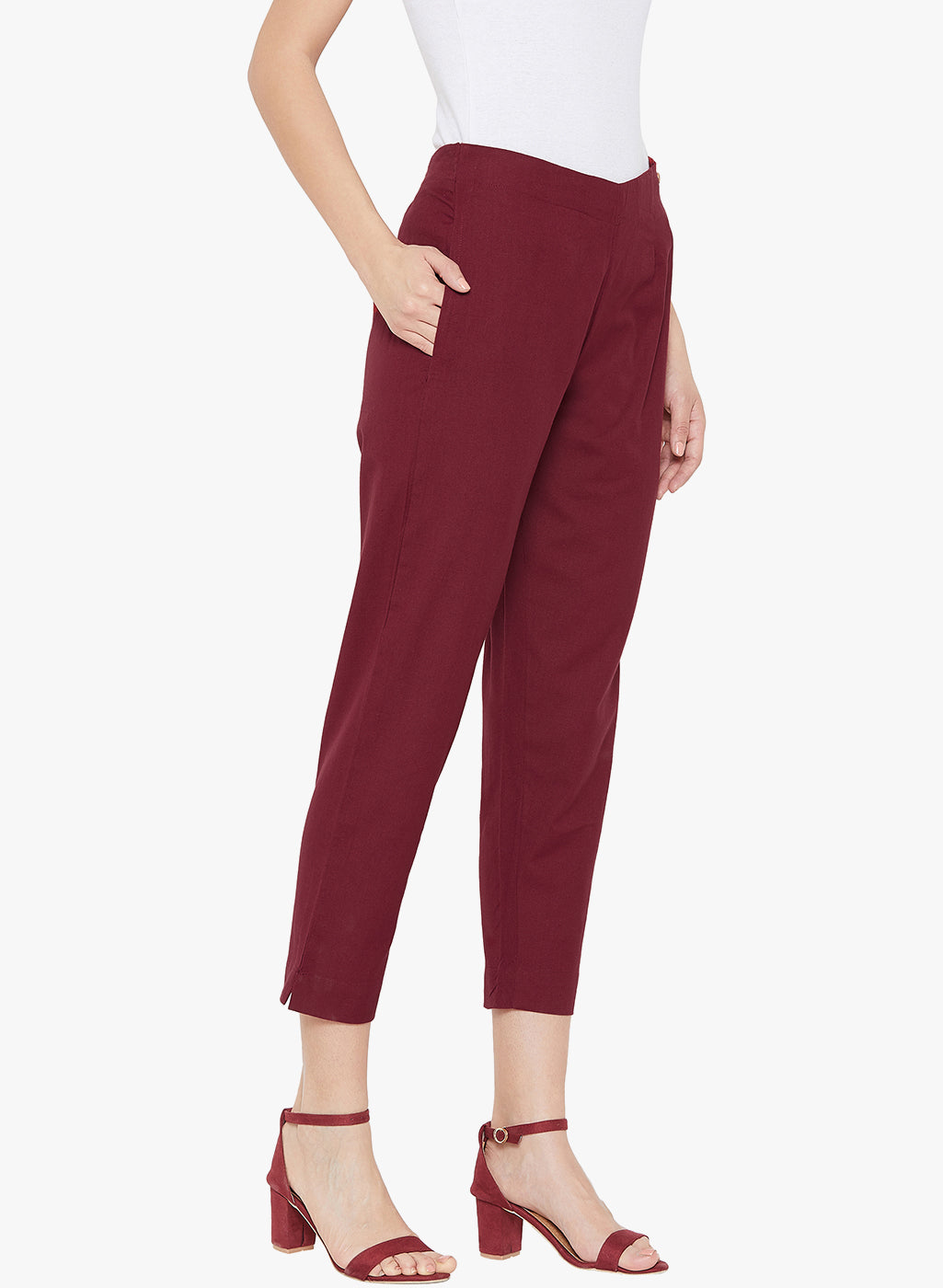 Maroon Cotton Slub Pants
