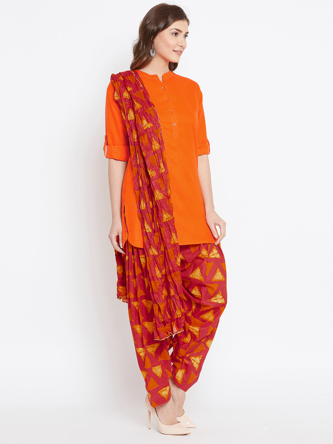 Vector Print Patiala with Orange Kurti Set