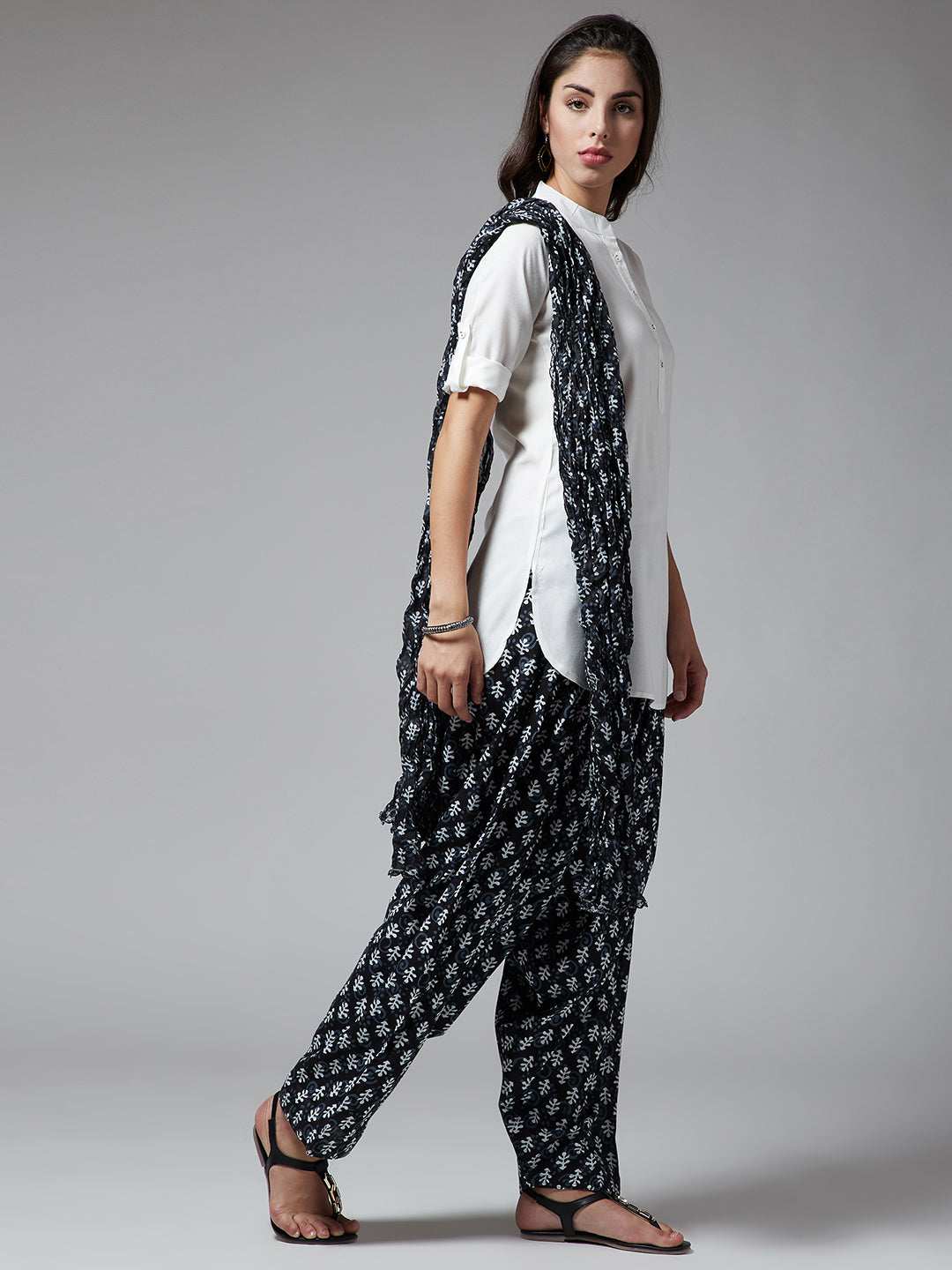 Bakara Leaf Patiala with White Kurti Set