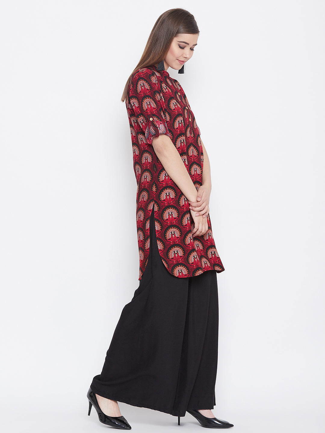 Maroon Figurative Printed Kurti