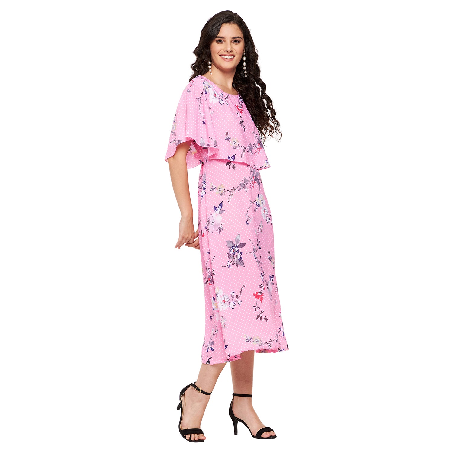 Floral Polka Cape Midi Dress