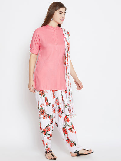 Floral Patiala with Peach Kurti Set