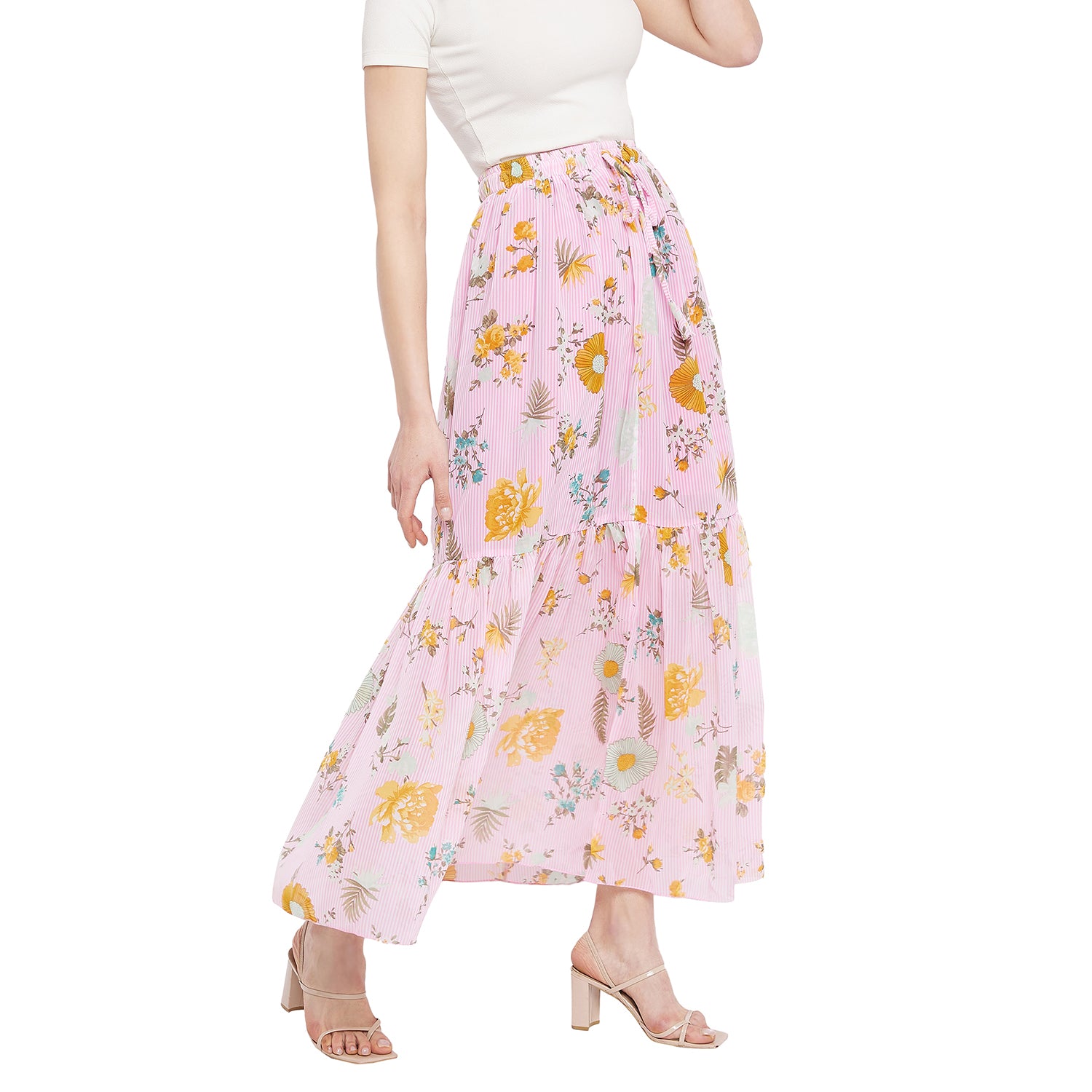 Double Frill Pink Floral Skirt