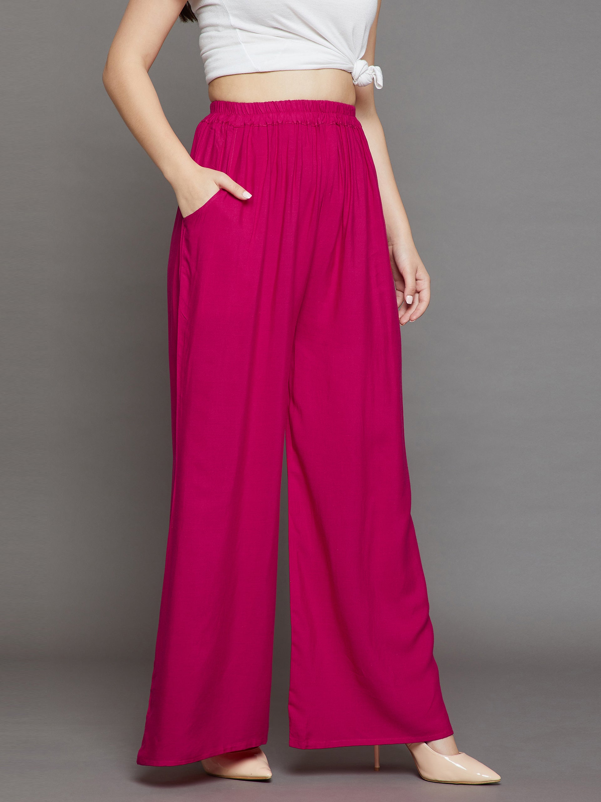 Rani Pink Plain Rayon Palazzo L