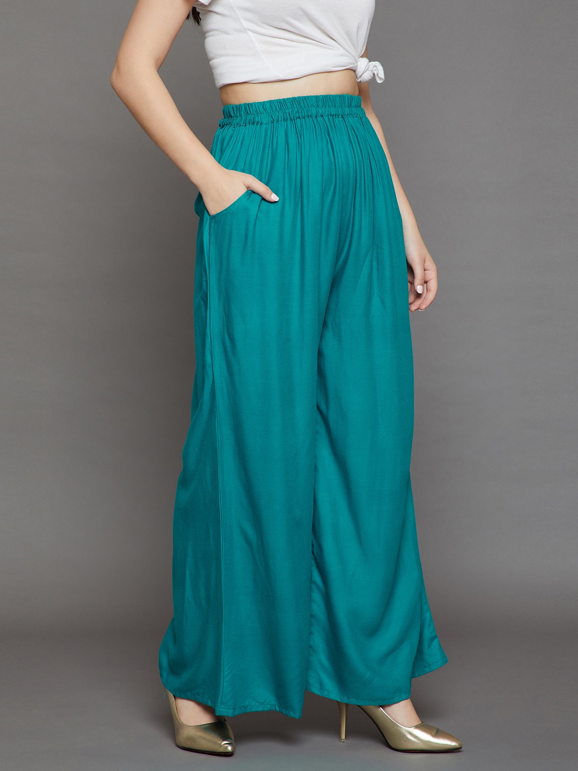 Rama Green Plain Rayon Palazzo