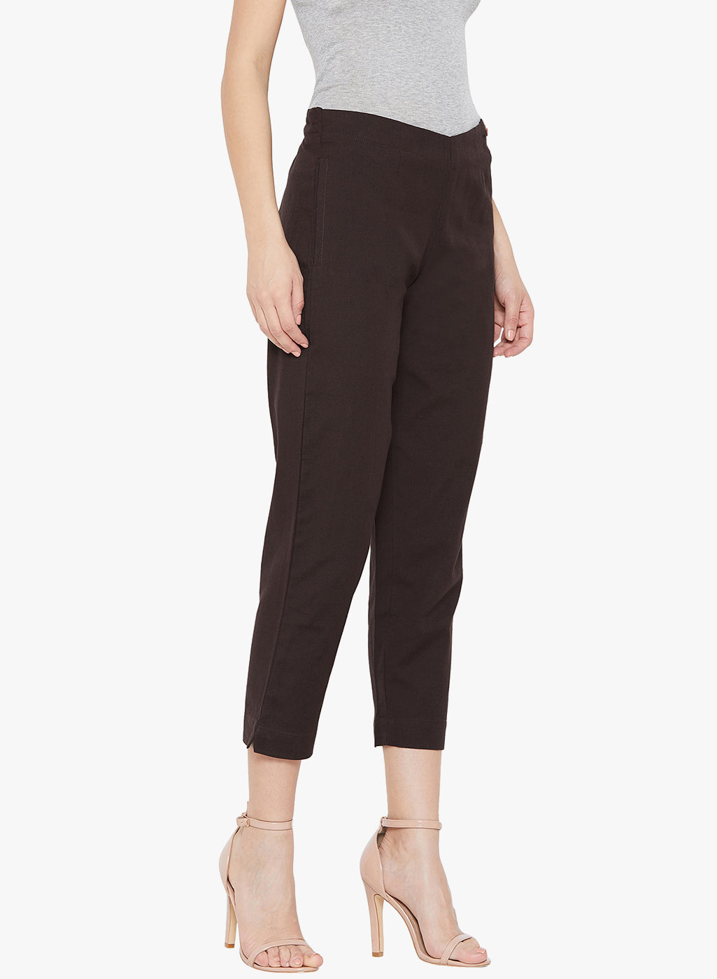 Brown Cotton Slub Pants