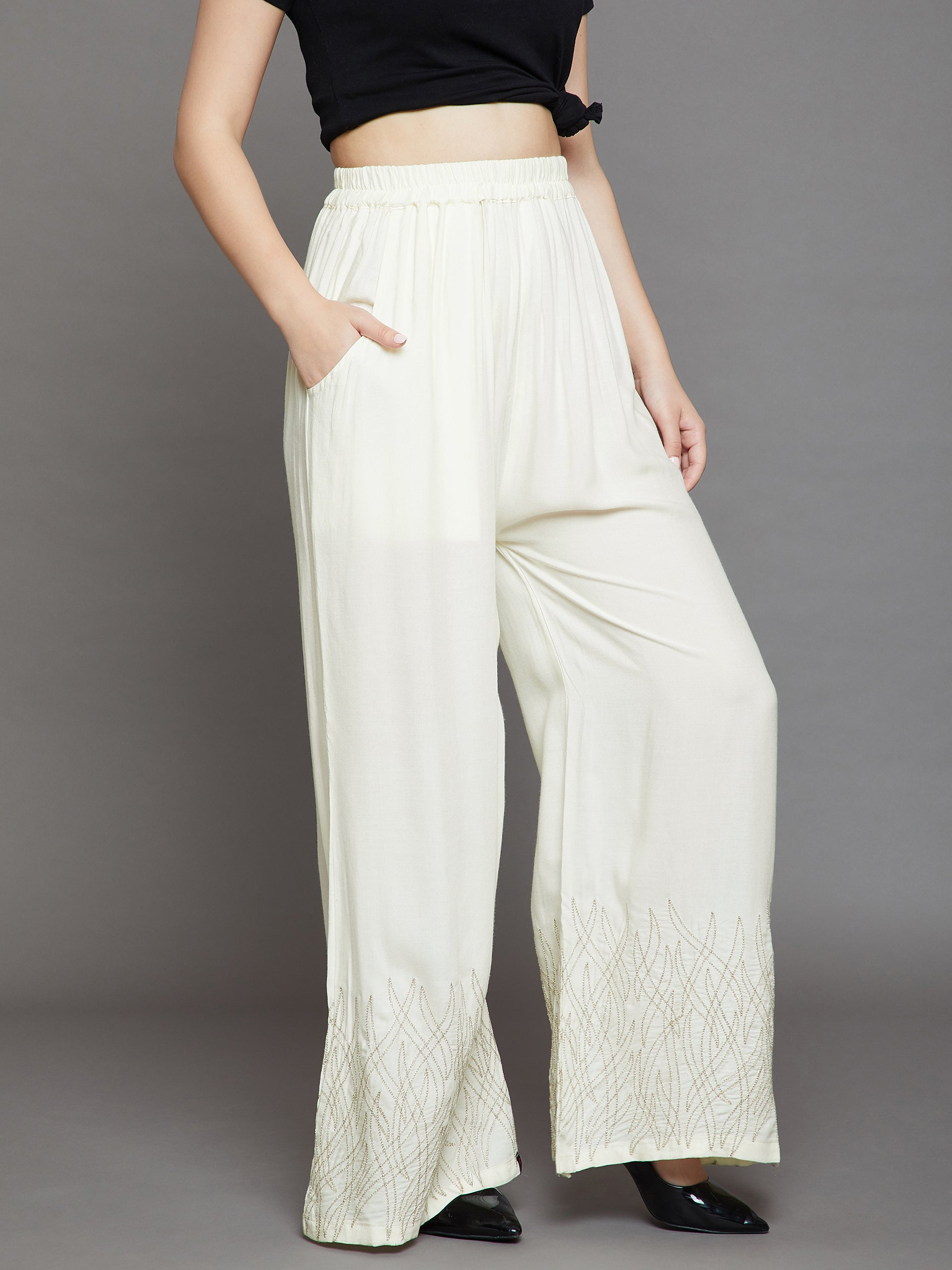 Off White Embroidery Palazzo