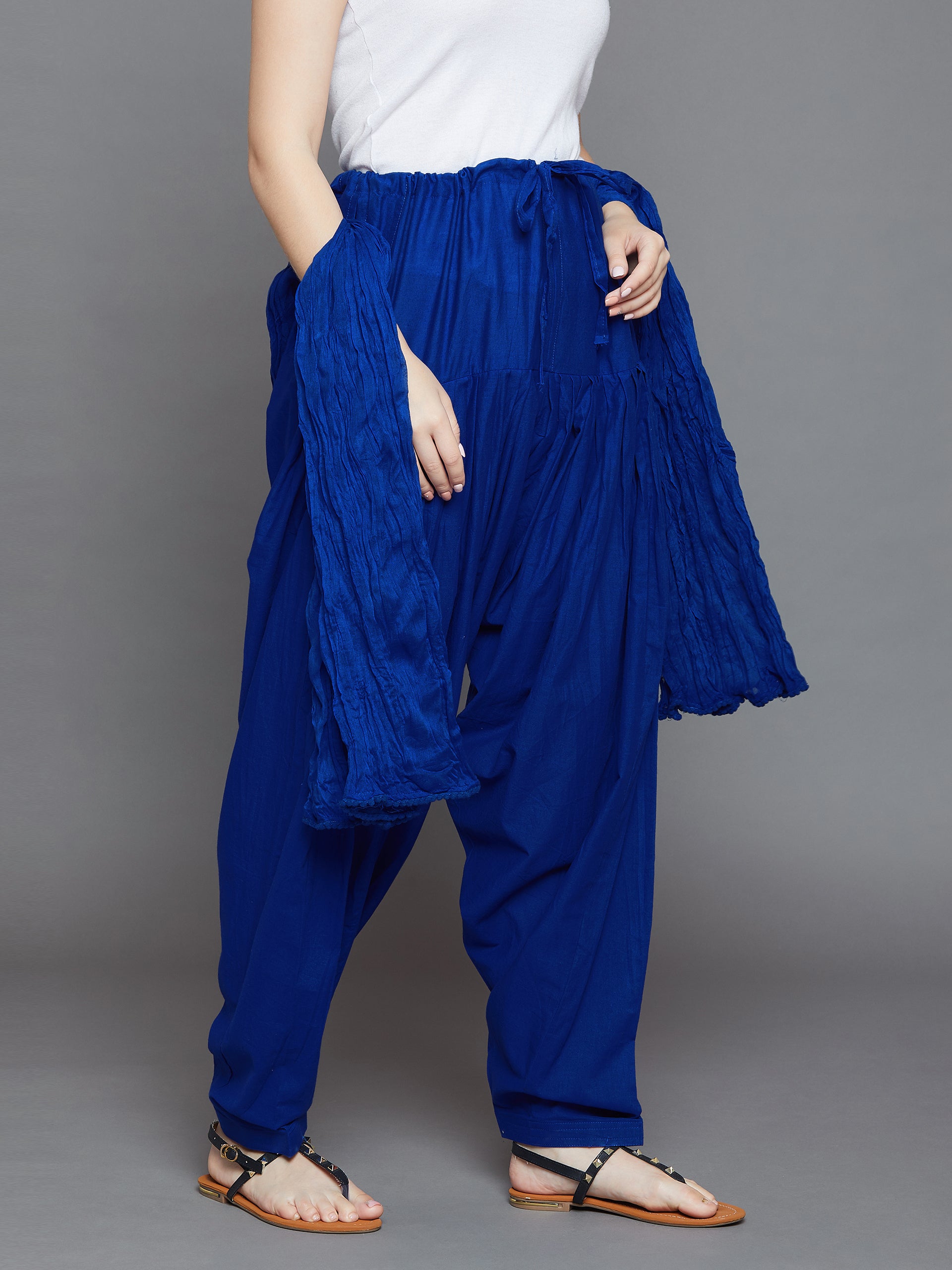 Royal Blue Cotton Plain Patiala with Dupatta