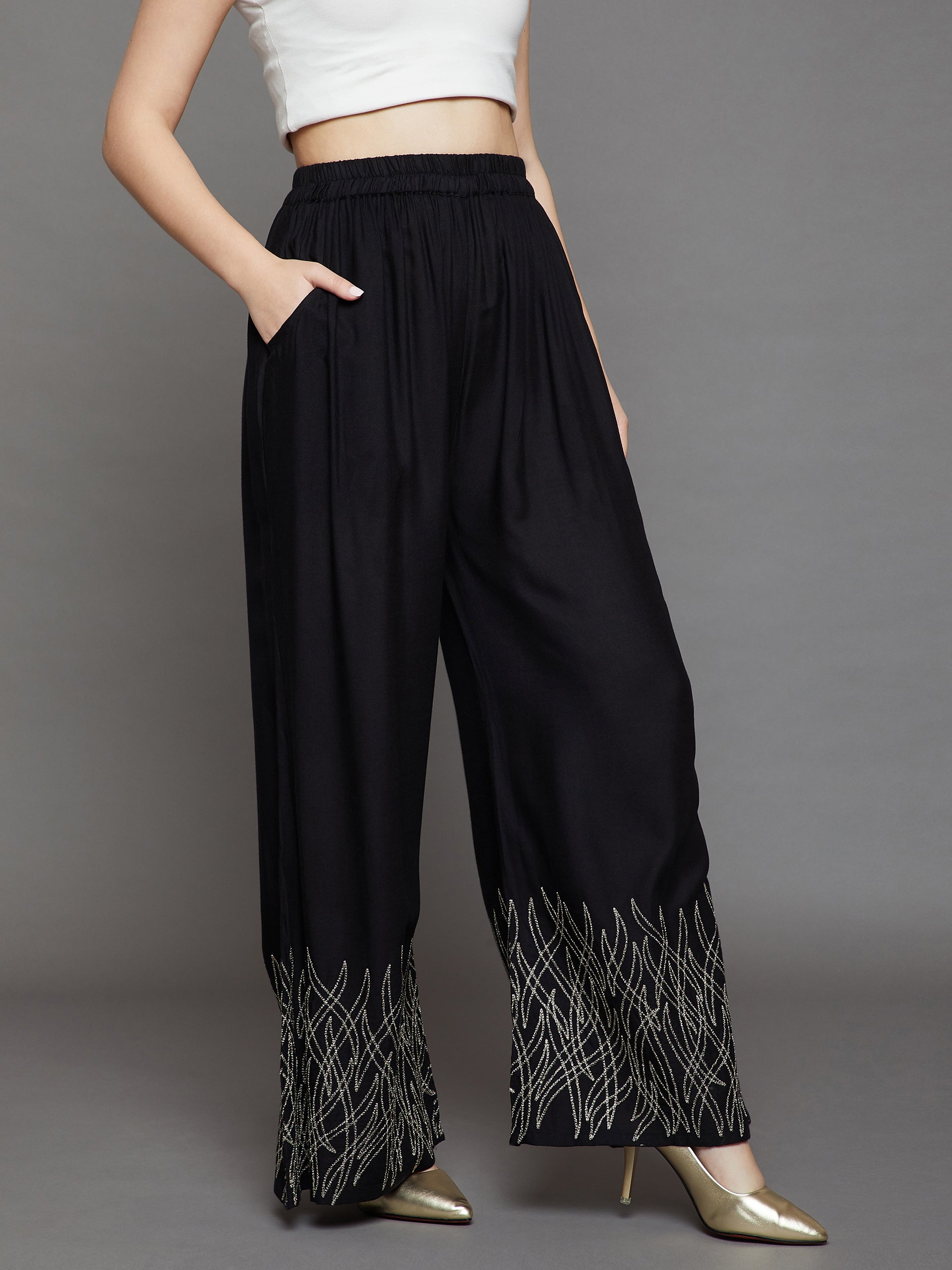 Jet Black Embroidery Palazzo