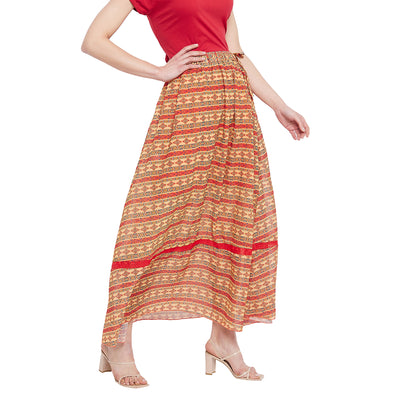 Abstract Print Red Net Lace Skirt