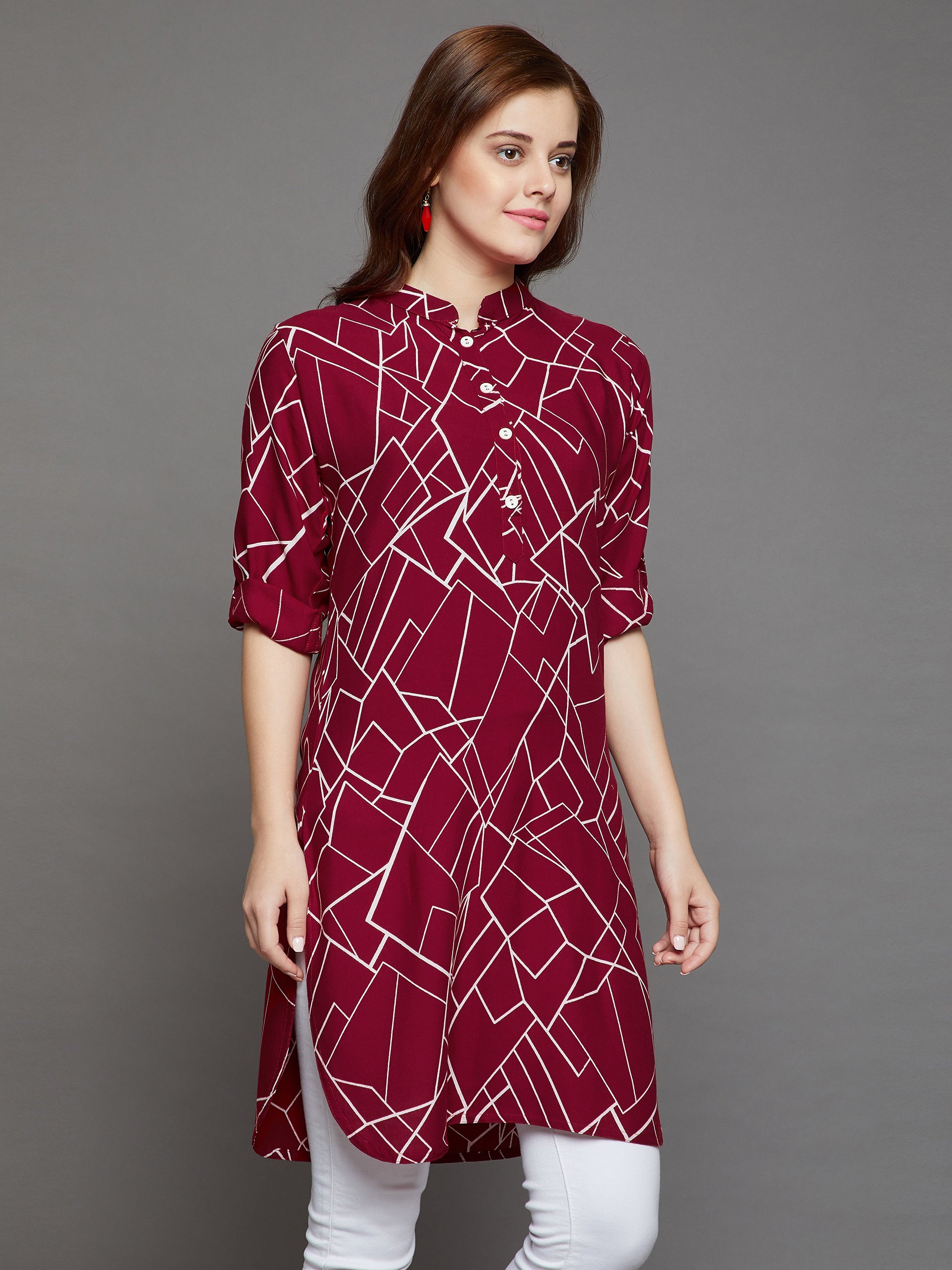 Maroon Geometry Printed Kurti
