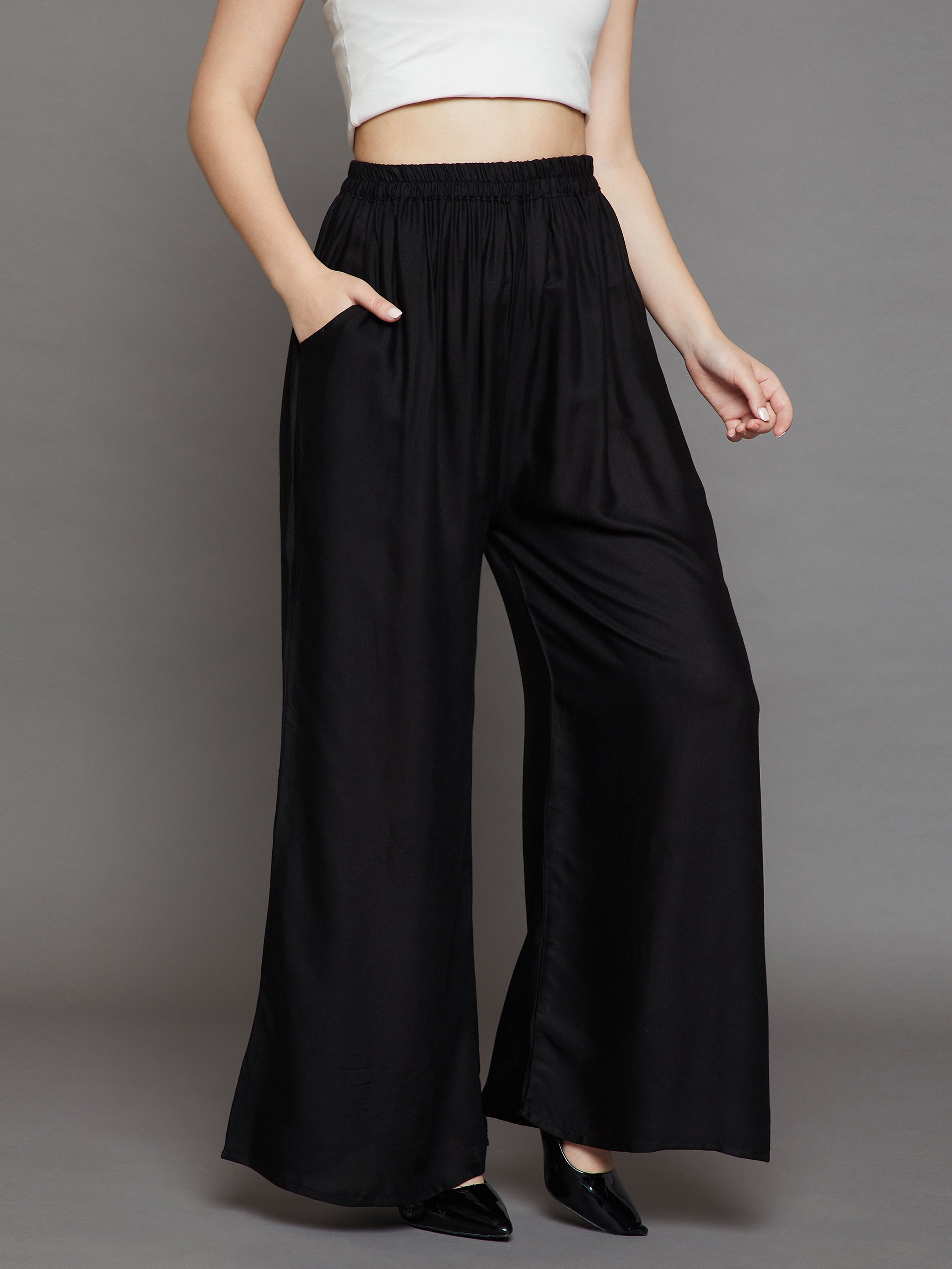 Black Plain Rayon Palazzo 2XL Black