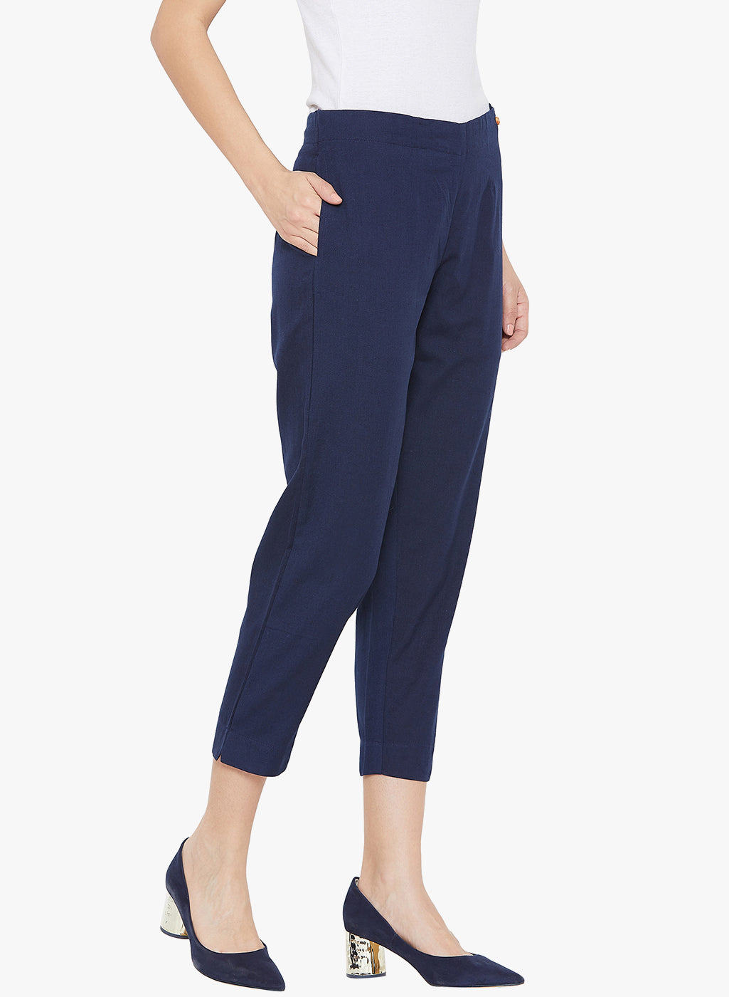 Navy Blue Cotton Slub Pants